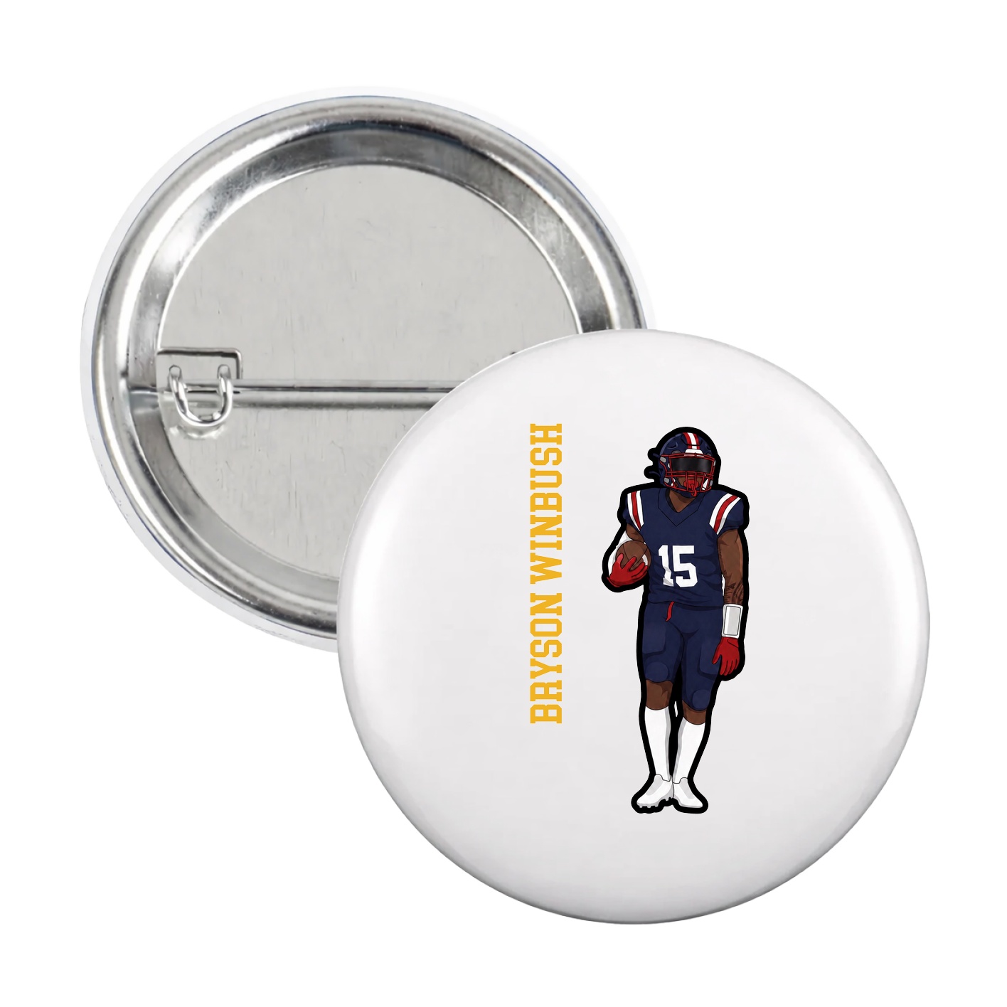 Game Day Button — Name Vertical in White
