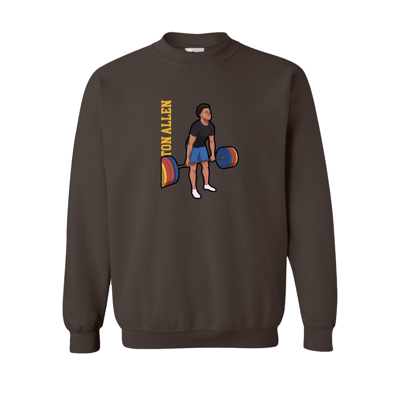 Fleece Crew — Name Vertical in Brown