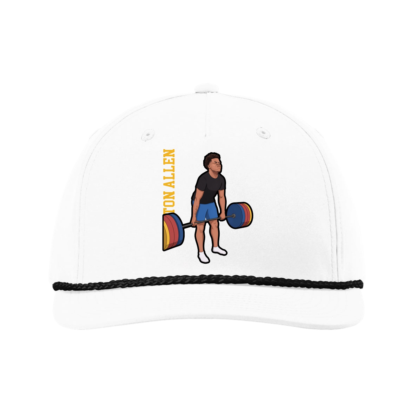 Five-Panel Classic Rope Cap — Name Vertical in White