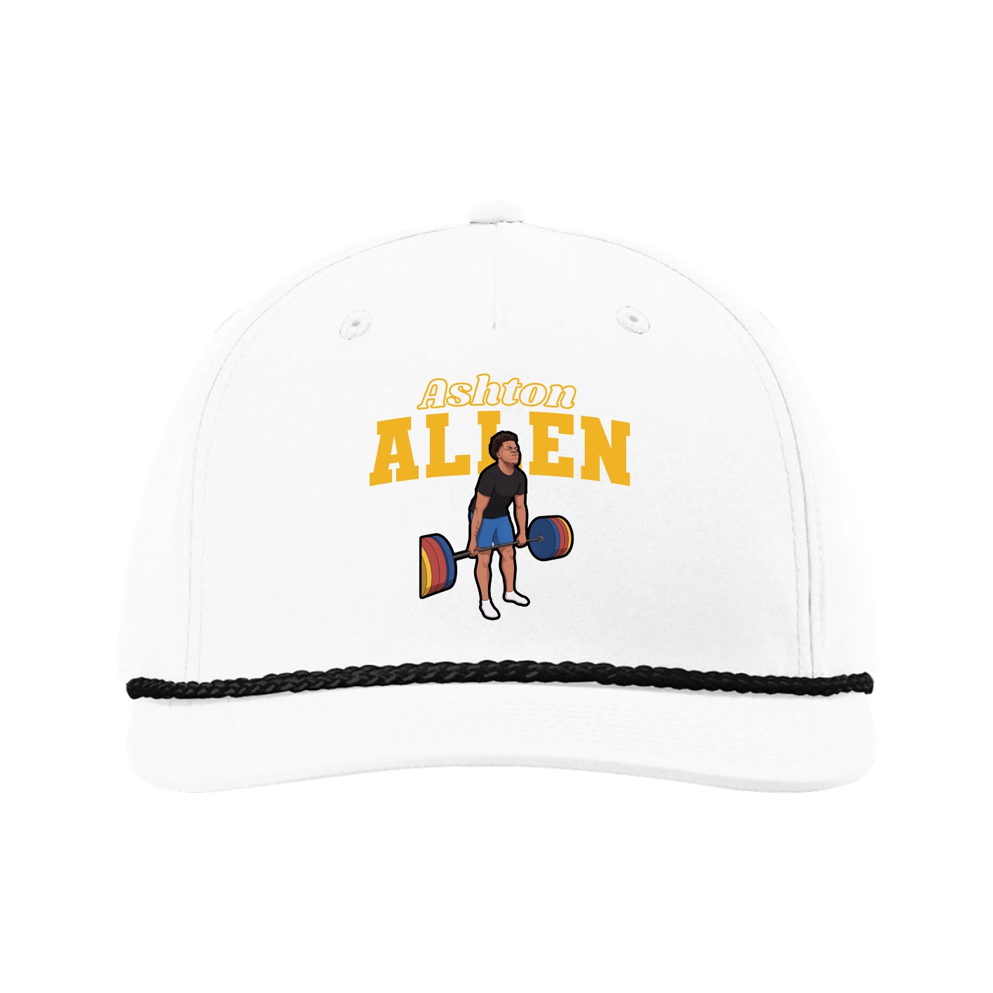 Five-Panel Classic Rope Cap — Name Arch in White