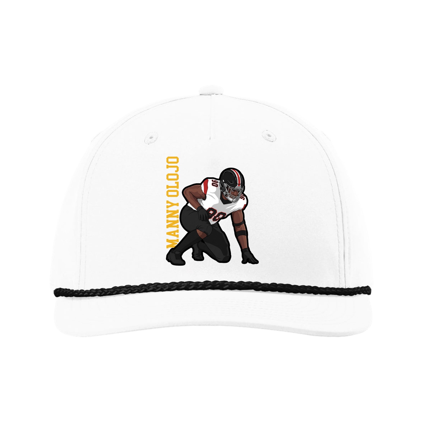 Five-Panel Classic Rope Cap — Name Vertical in White