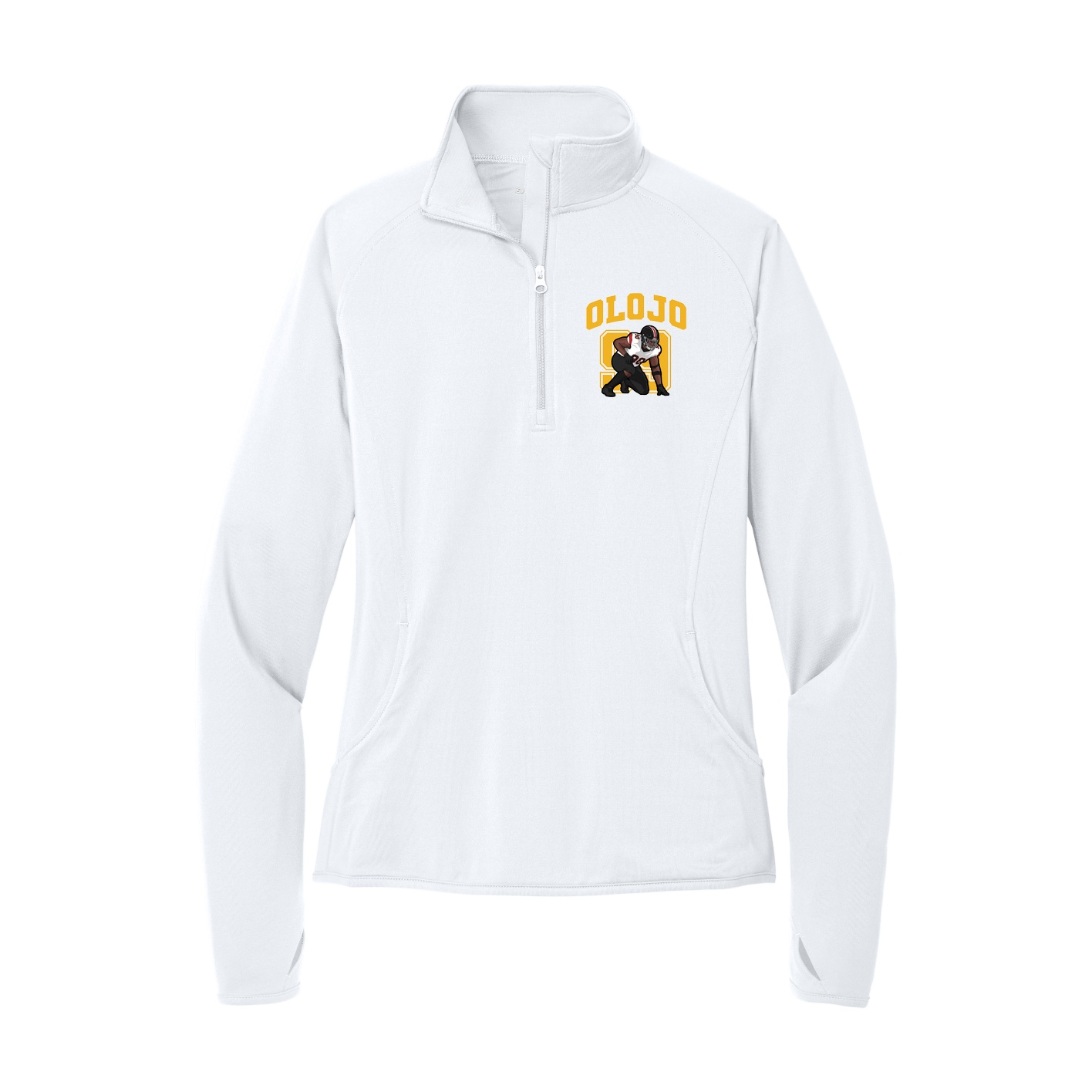 Women's Q-Zip Pullover — Number in White