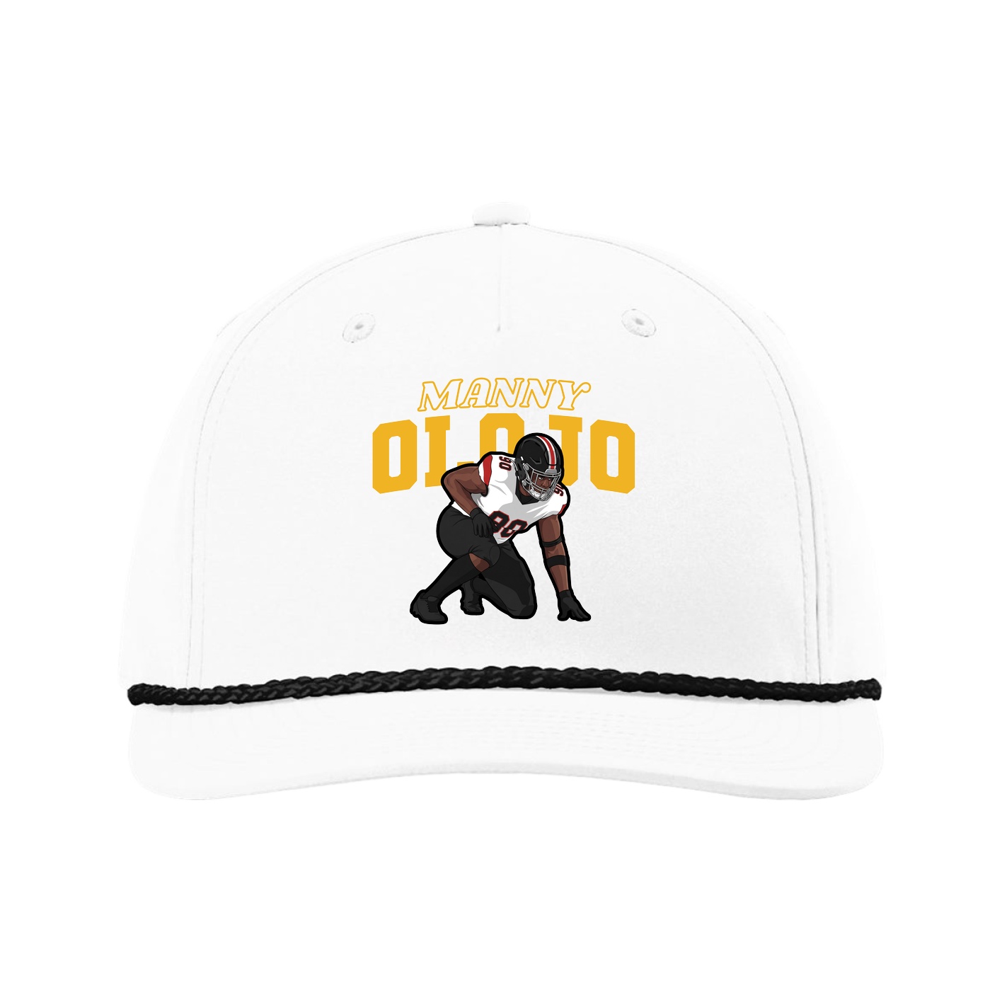 Five-Panel Classic Rope Cap — Name Arch in White