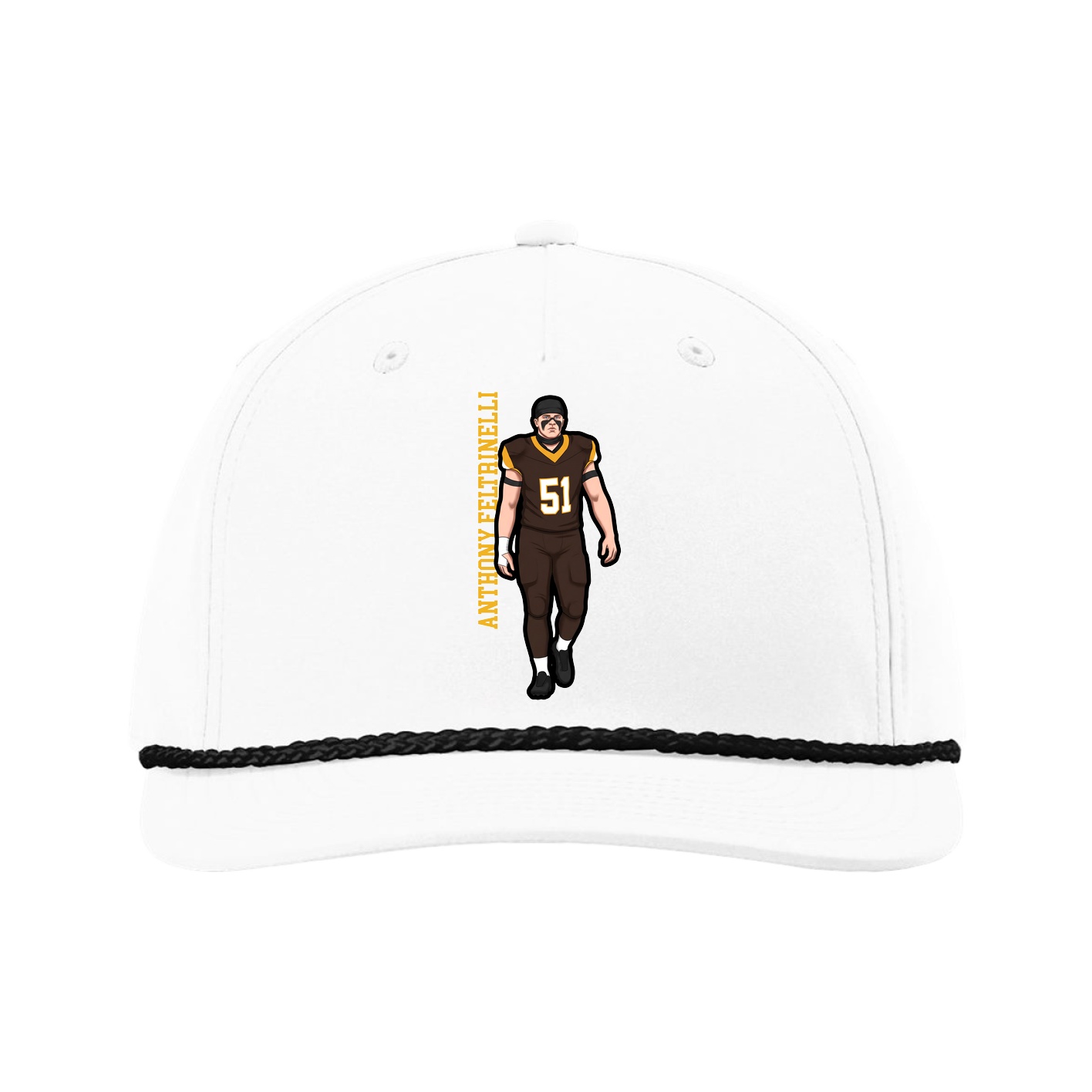 Five-Panel Classic Rope Cap — Name Vertical in White