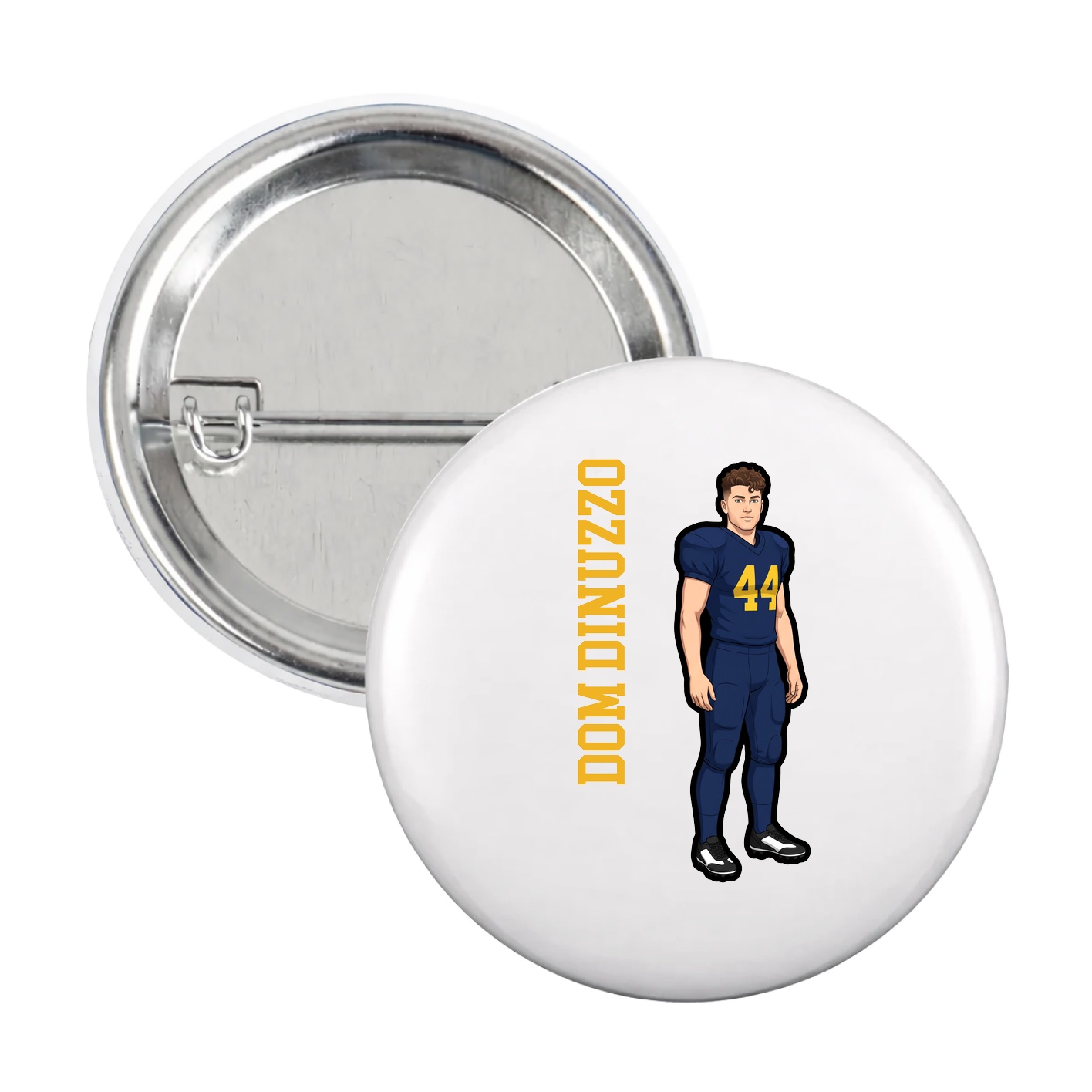 Game Day Button — Name Vertical in White