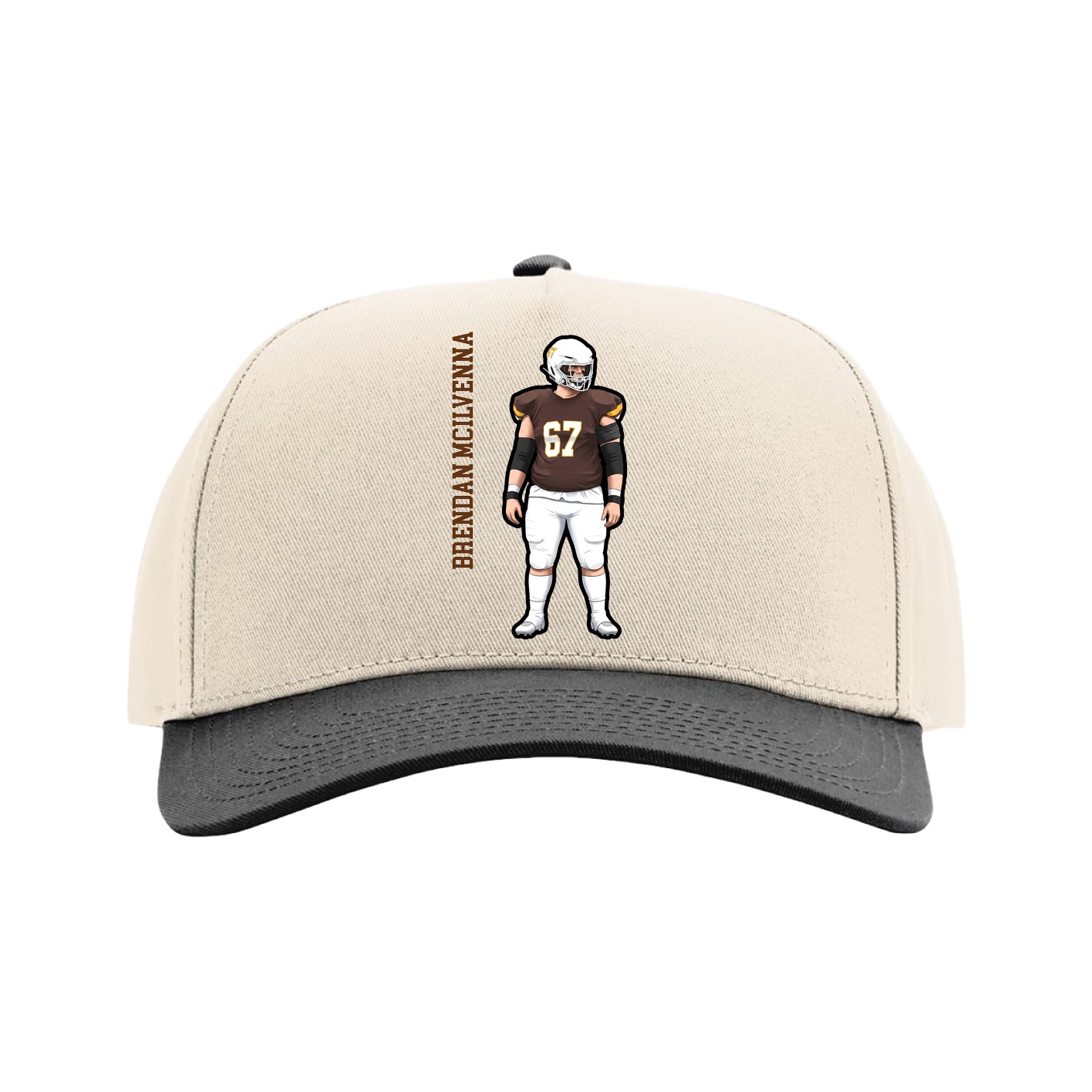 Full Fabric Five-Panel Champ Cap — Name Vertical in Cream/Black