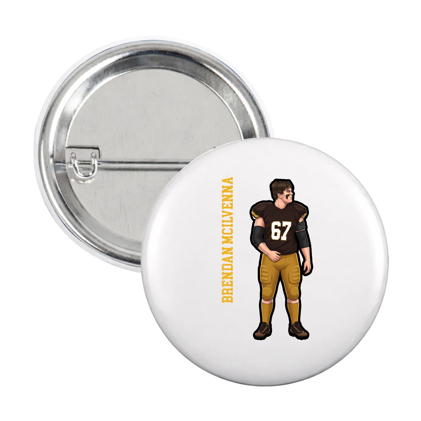 Game Day Button — Name Vertical in White