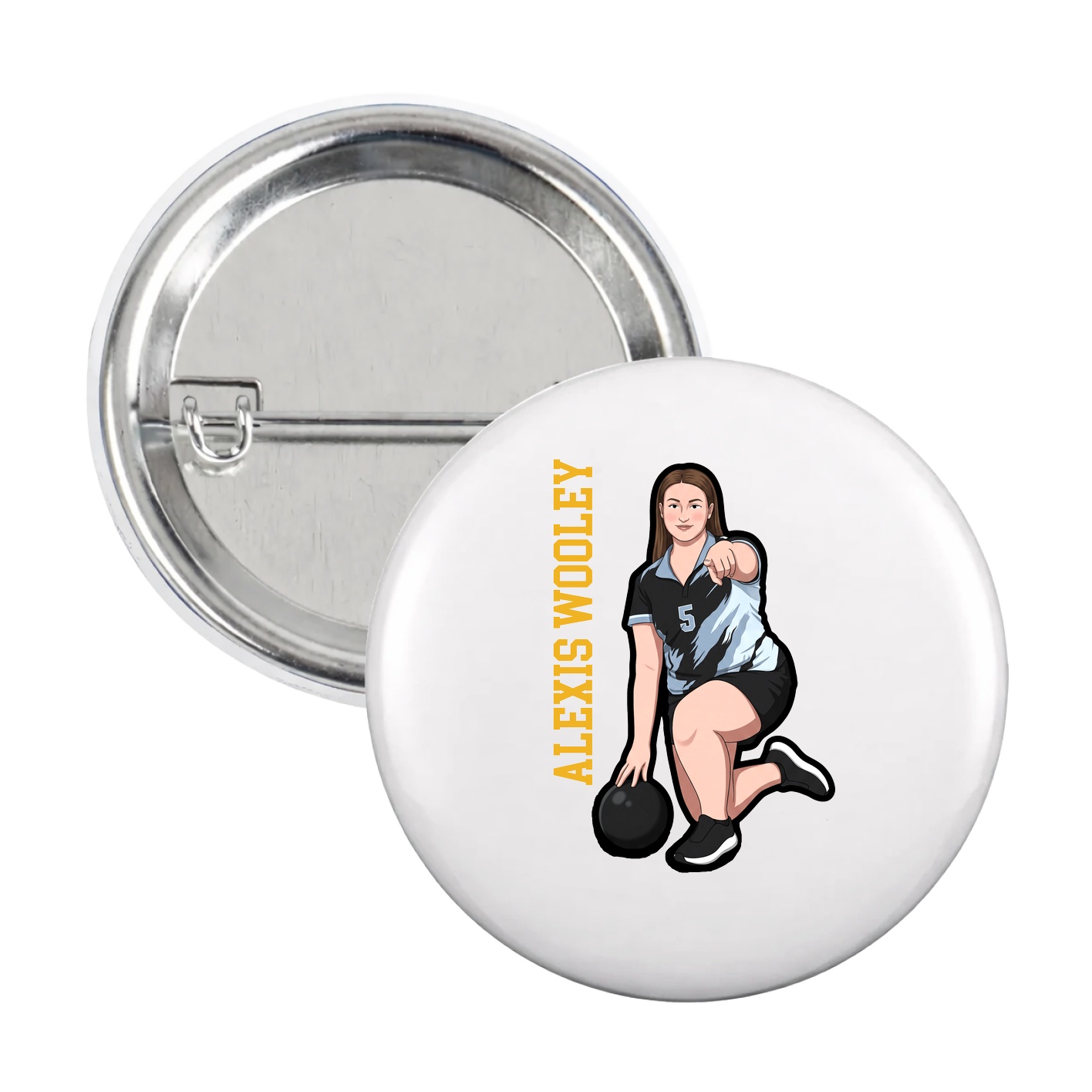 Game Day Button — Name Vertical in White
