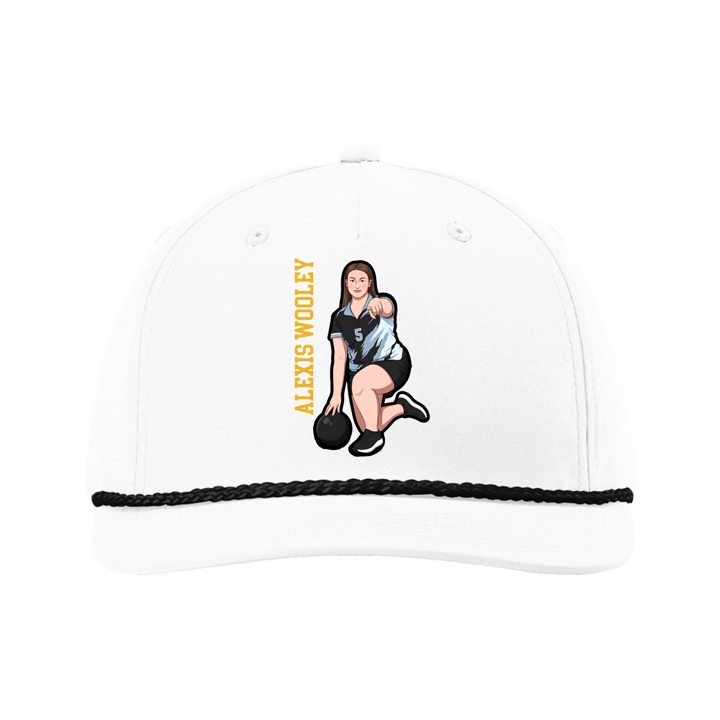Five-Panel Classic Rope Cap — Name Vertical in White