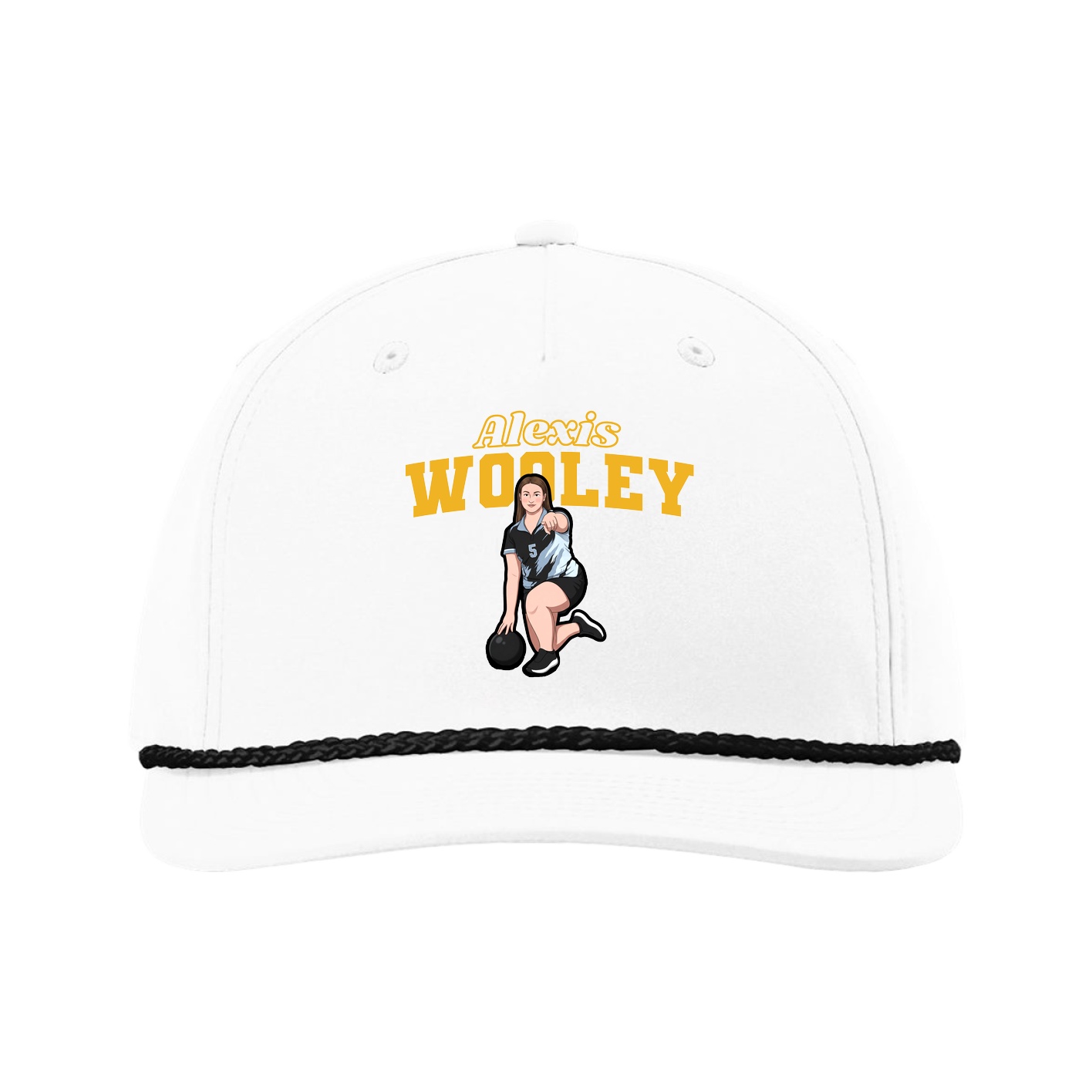 Five-Panel Classic Rope Cap — Name Arch in White