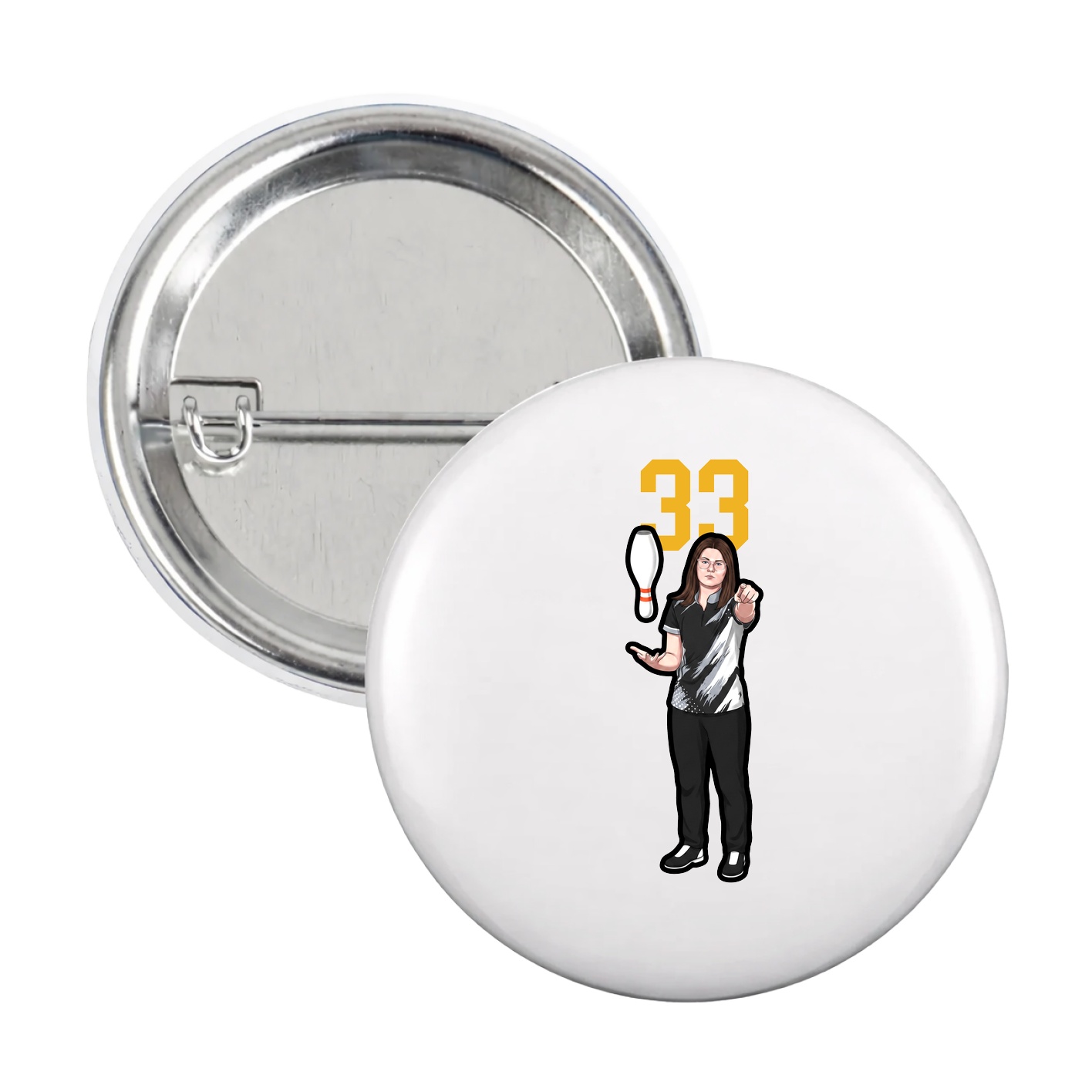 Game Day Button — Number Top in White