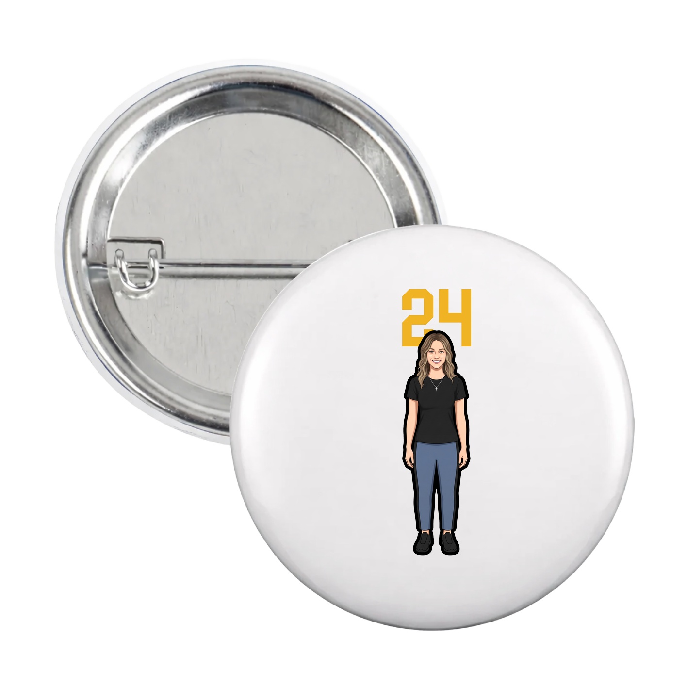 Game Day Button — Number Top in White