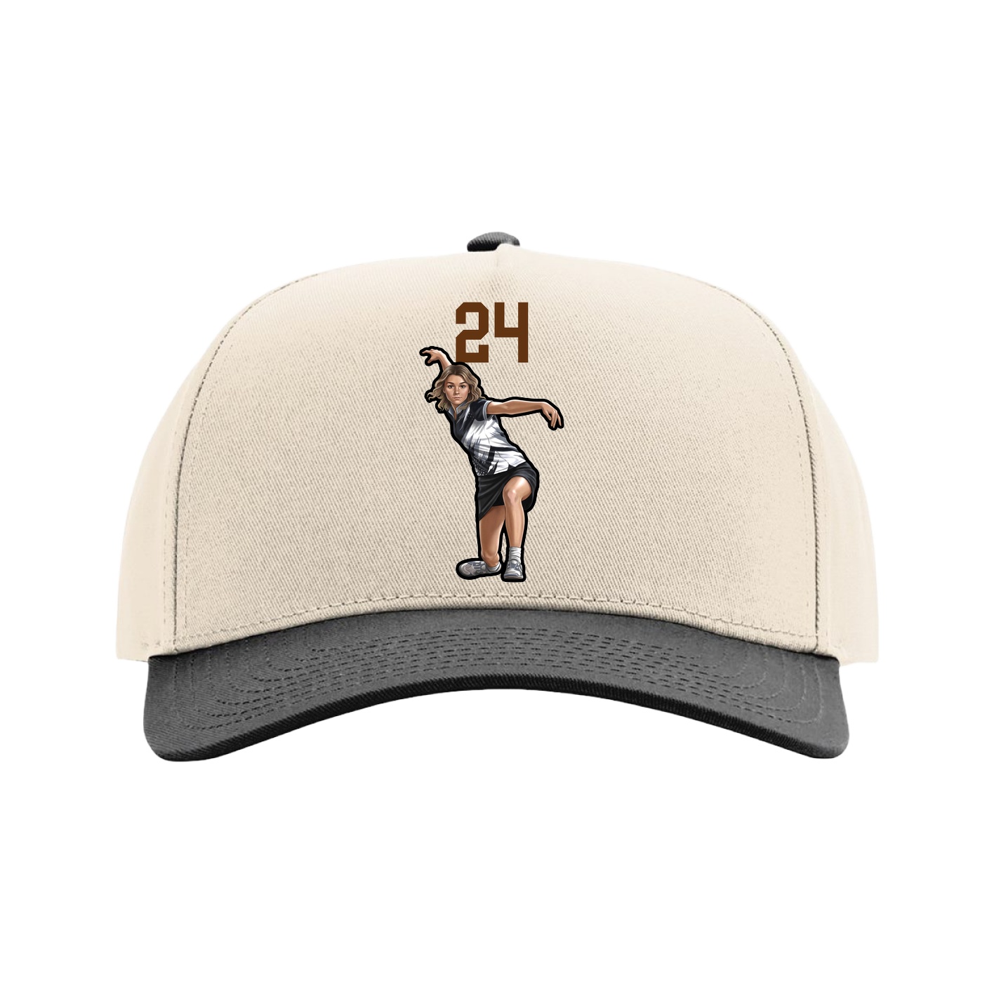 Full Fabric Five-Panel Champ Cap — Number Top in Cream/Black