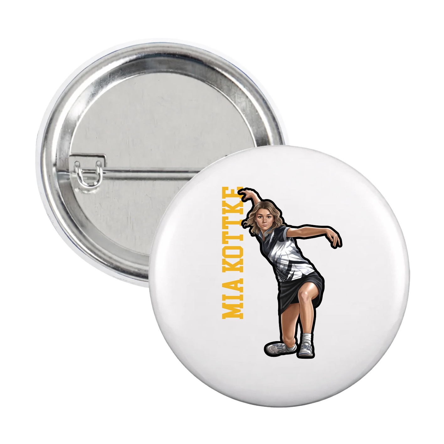 Game Day Button — Name Vertical in White