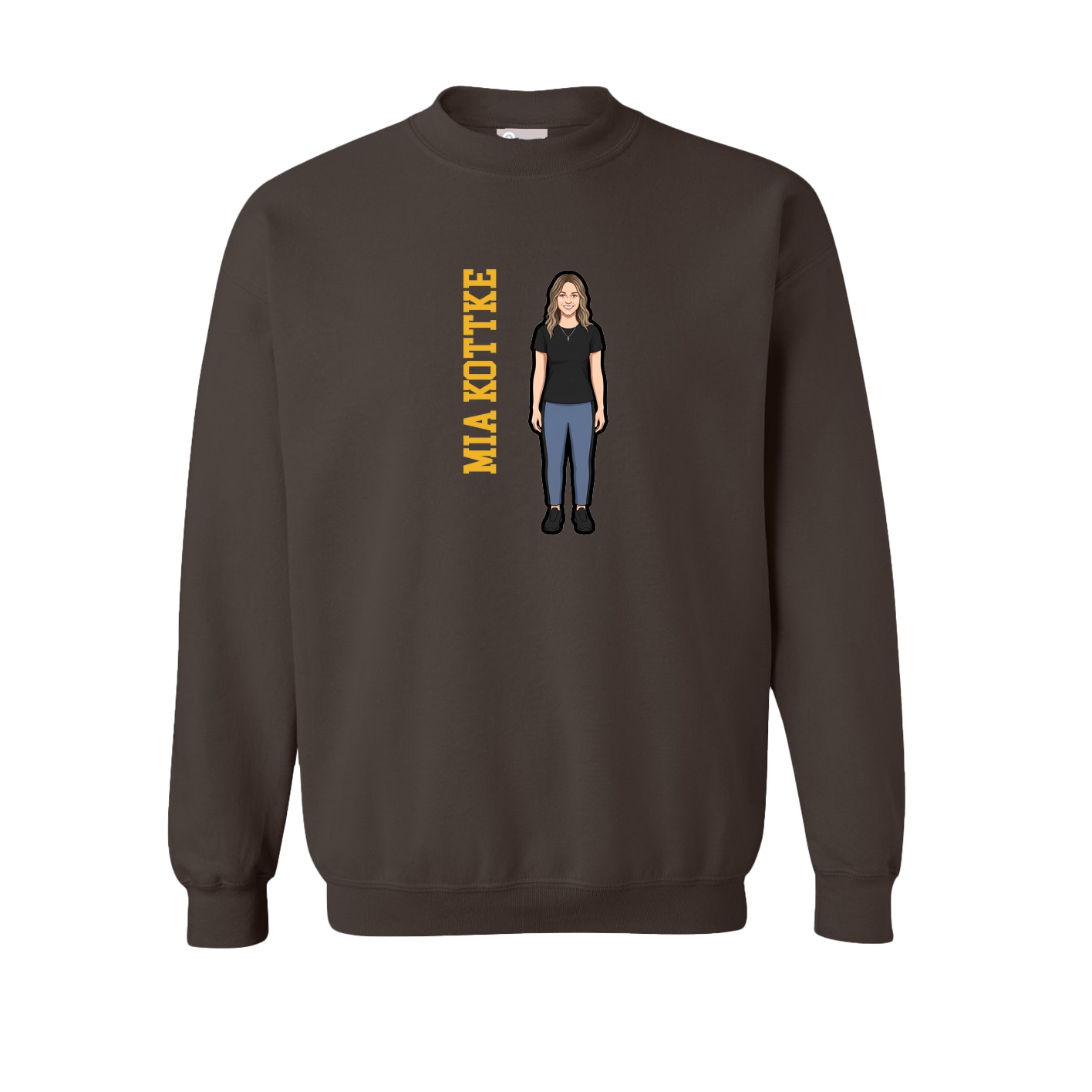 Fleece Crew — Name Vertical in Brown