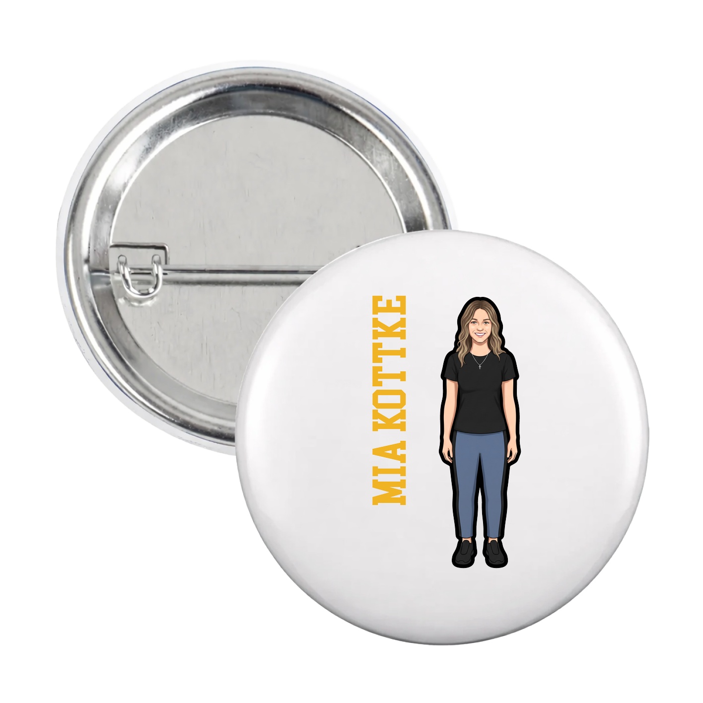 Game Day Button — Name Vertical in White