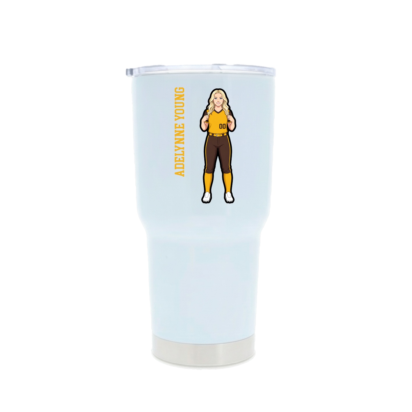 30oz Stainless Steel Tumbler — Name Vertical in White