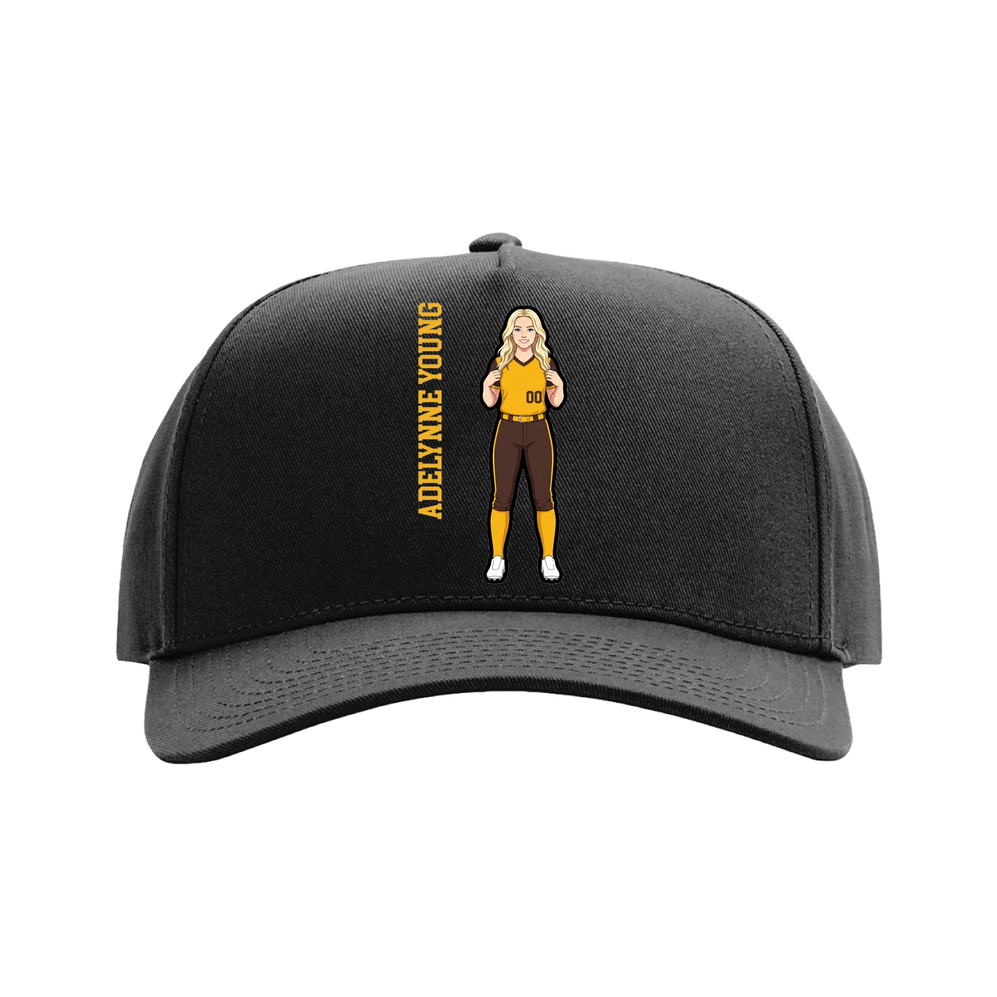 Full Fabric Five-Panel Champ Cap — Name Vertical in Black