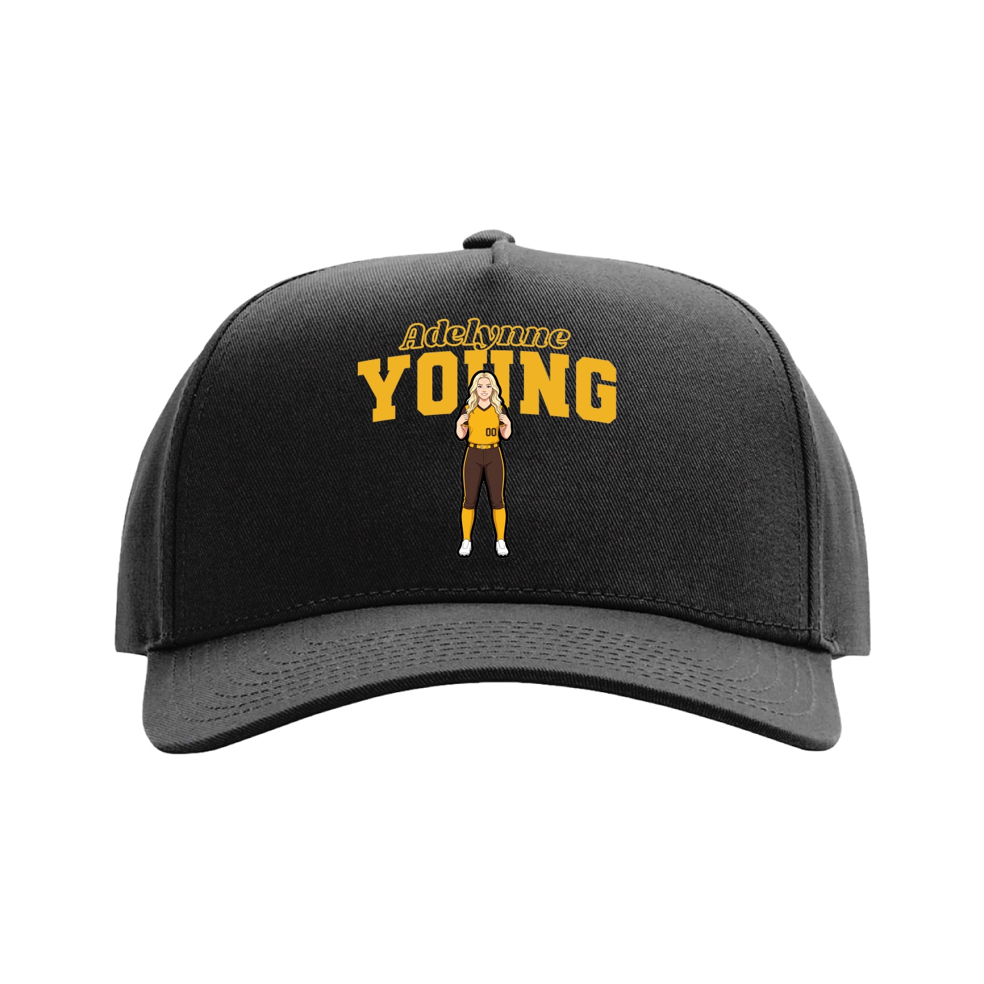 Full Fabric Five-Panel Champ Cap — Name Arch in Black