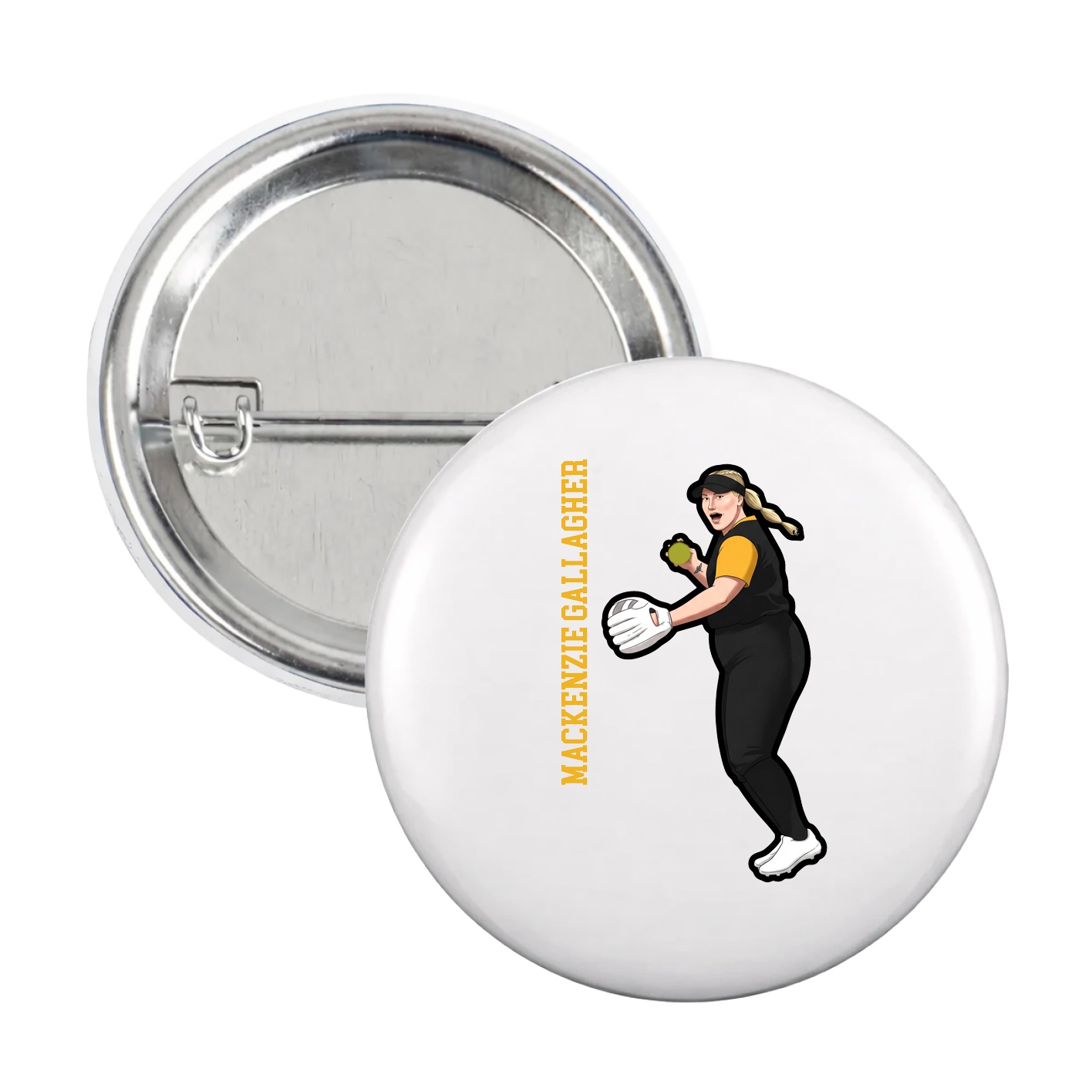 Game Day Button — Name Vertical in White