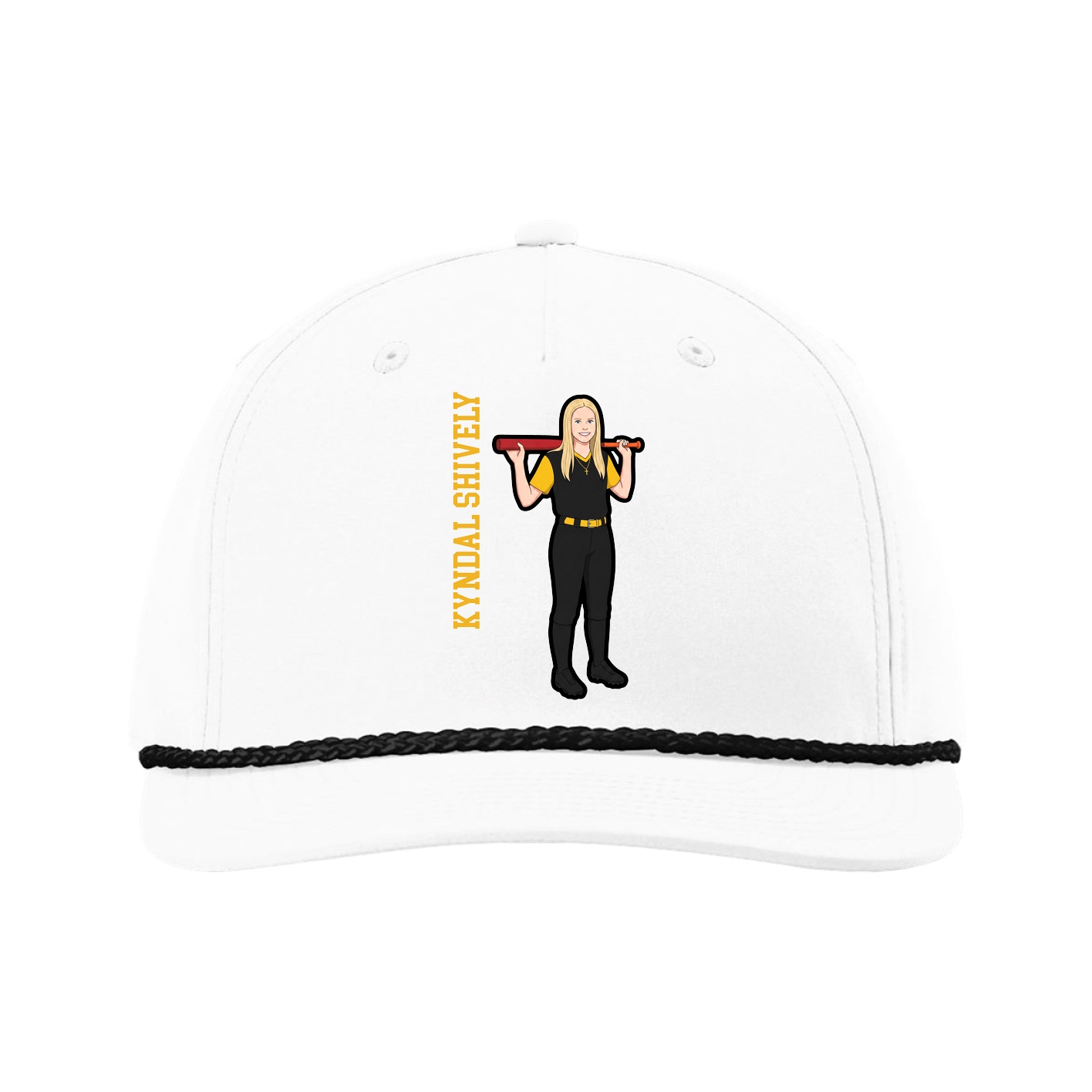 Five-Panel Classic Rope Cap — Name Vertical in White