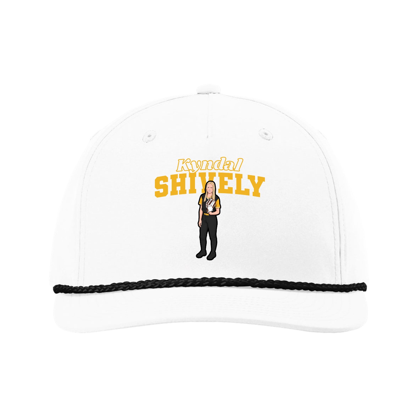 Five-Panel Classic Rope Cap — Name Arch in White