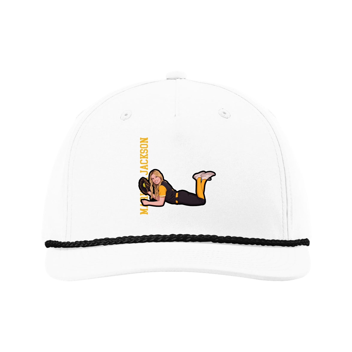 Five-Panel Classic Rope Cap — Name Vertical in White