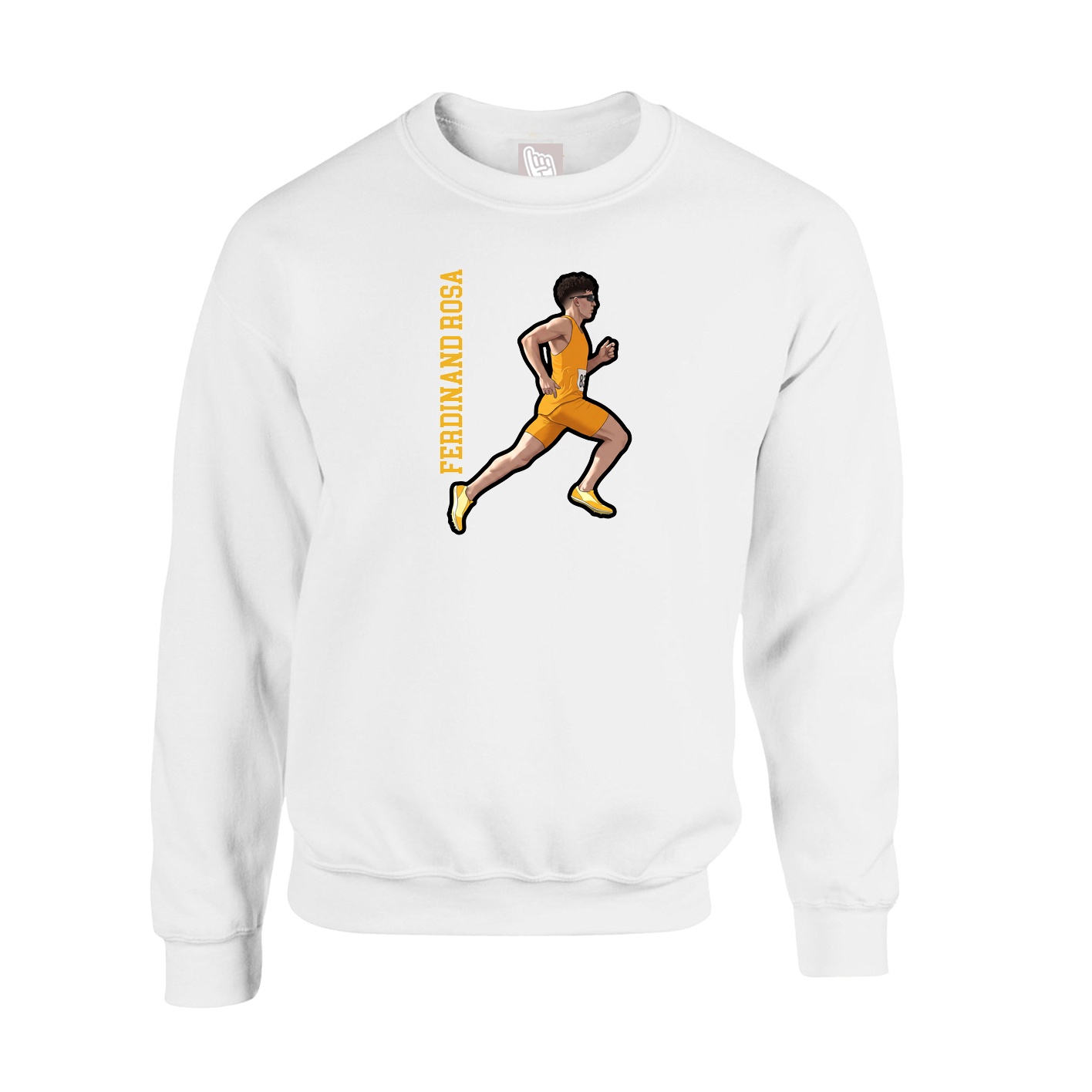 Fleece Crew — Name Vertical in White