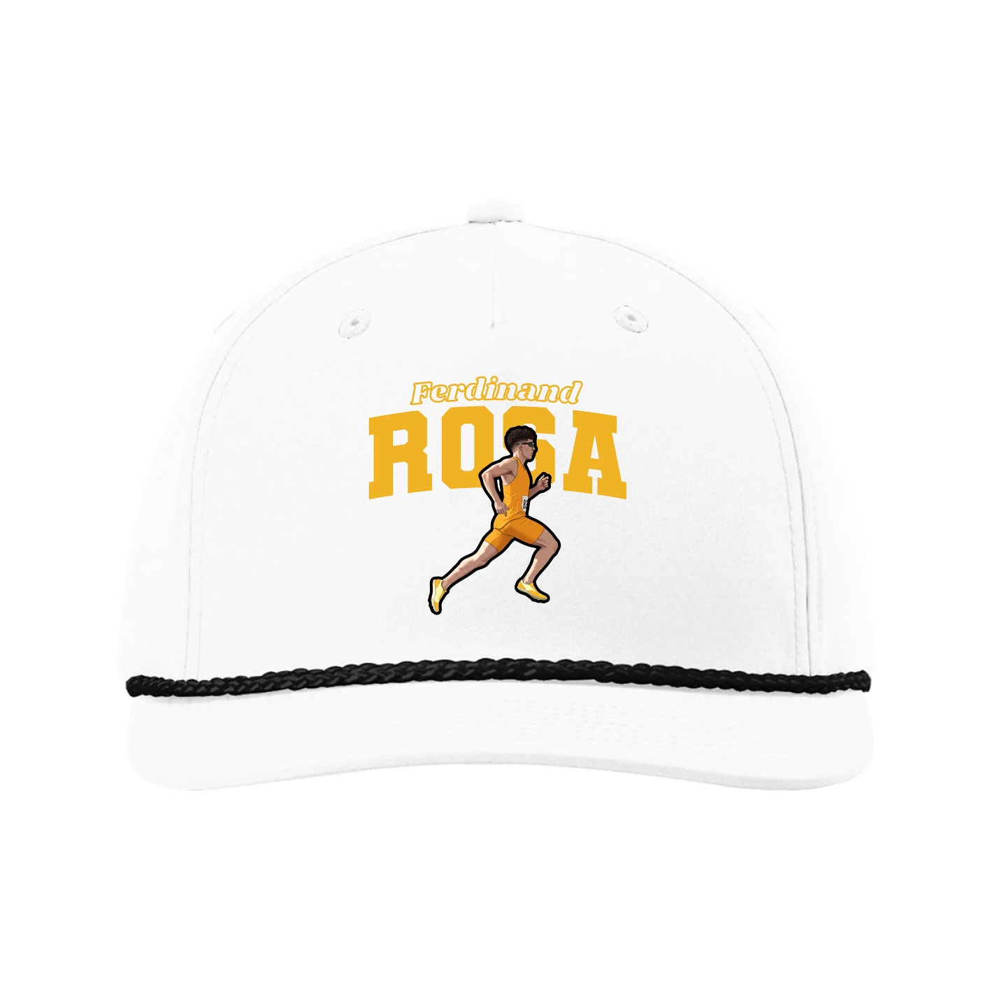 Five-Panel Classic Rope Cap — Name Arch in White
