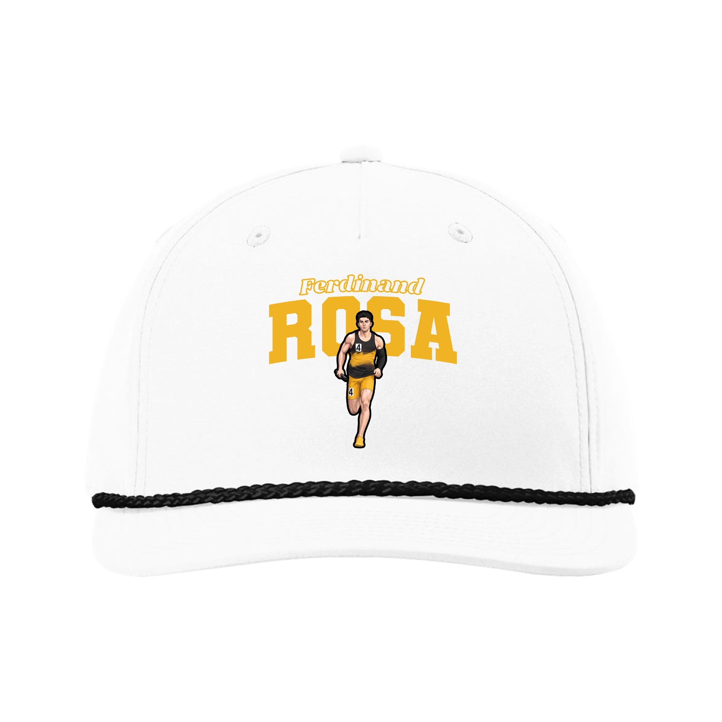Five-Panel Classic Rope Cap — Name Arch in White