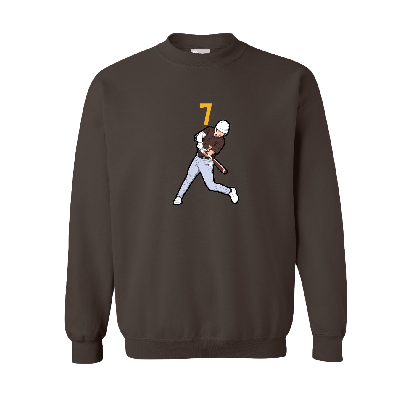 Fleece Crew — Number Top in Brown