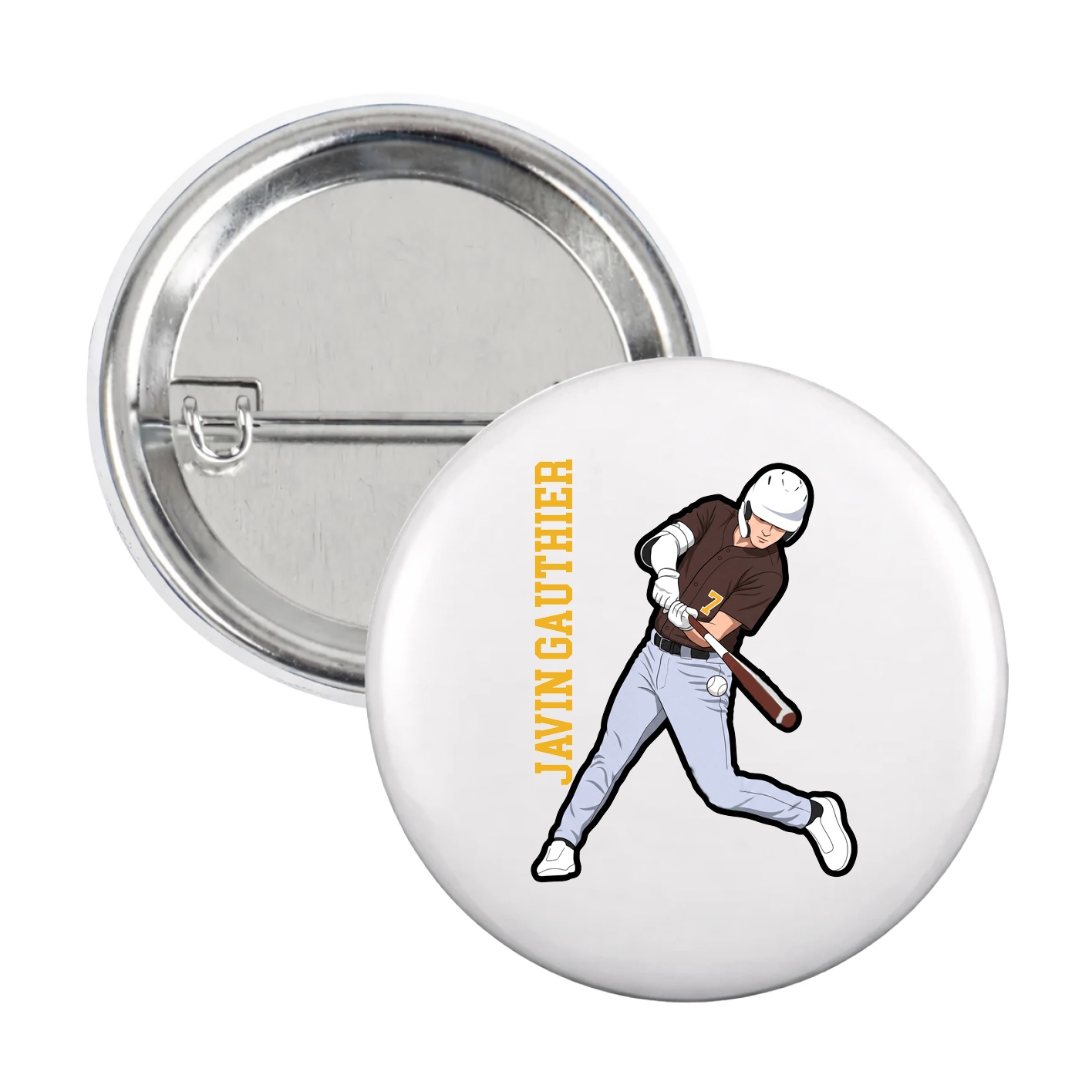 Game Day Button — Name Vertical in White