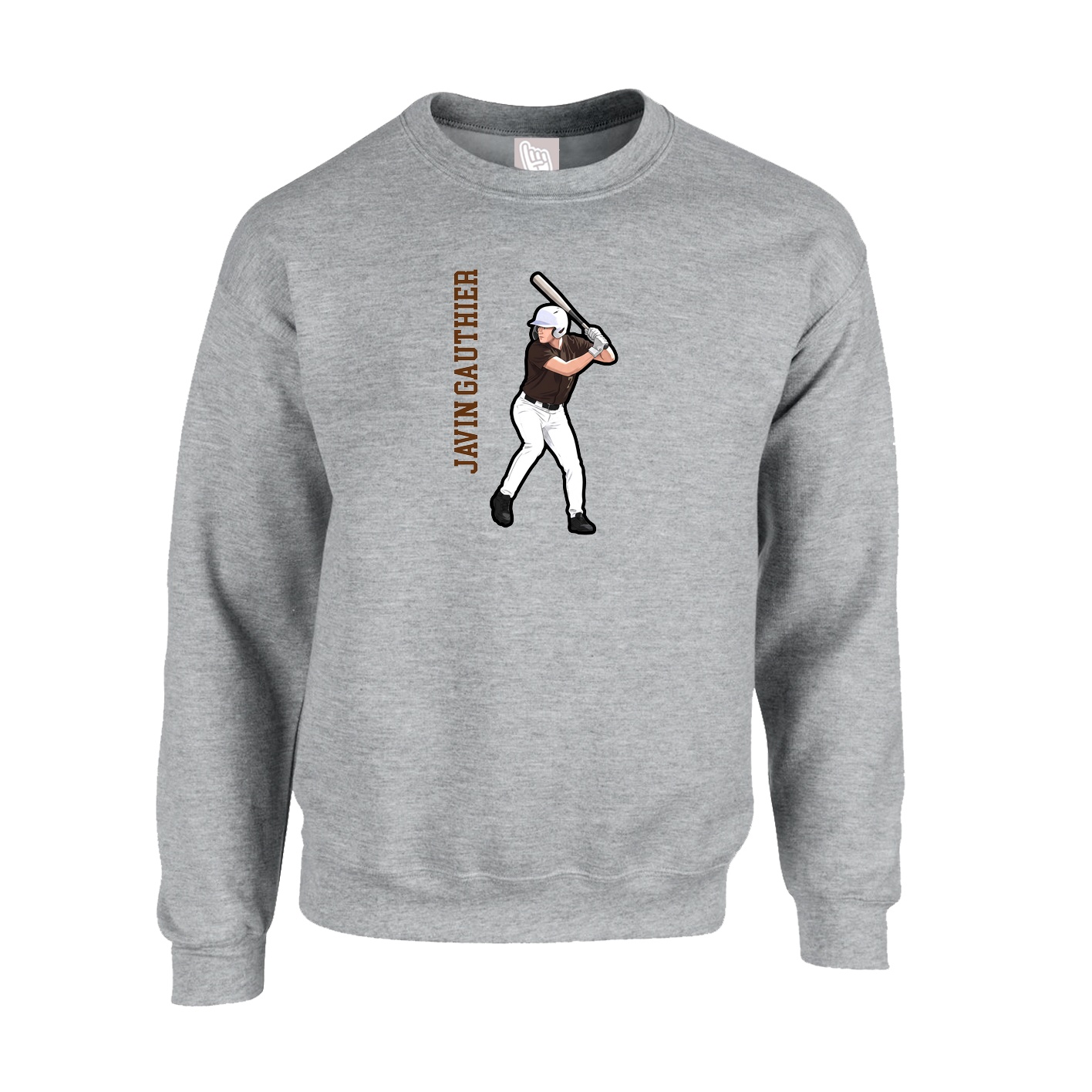 Fleece Crew — Name Vertical in Grey