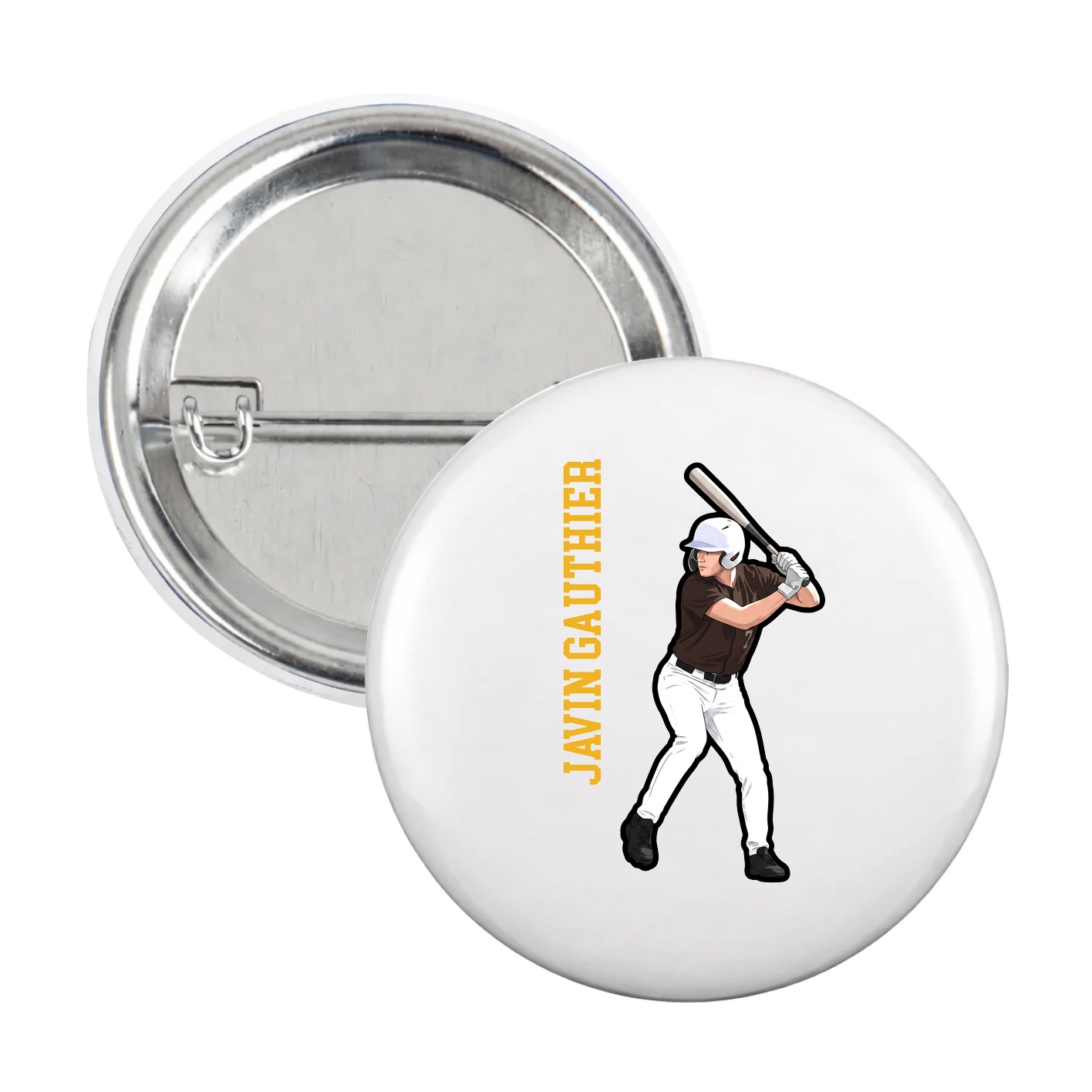 Game Day Button — Name Vertical in White