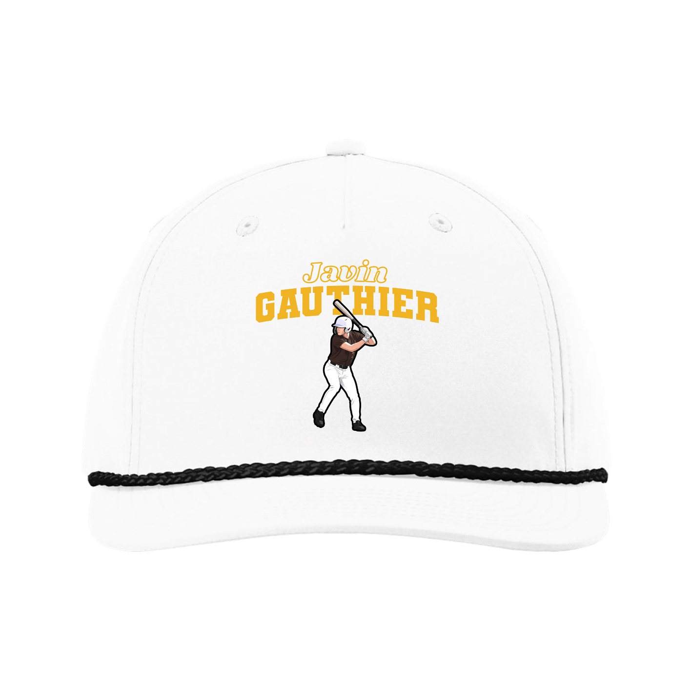 Five-Panel Classic Rope Cap — Name Arch in White
