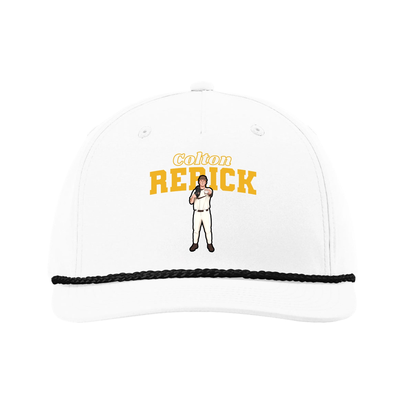 Five-Panel Classic Rope Cap — Name Arch in White