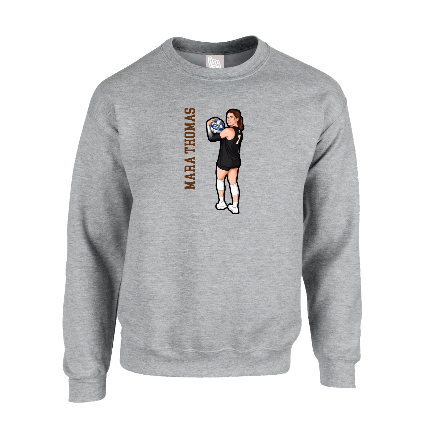 Fleece Crew — Name Vertical in Grey