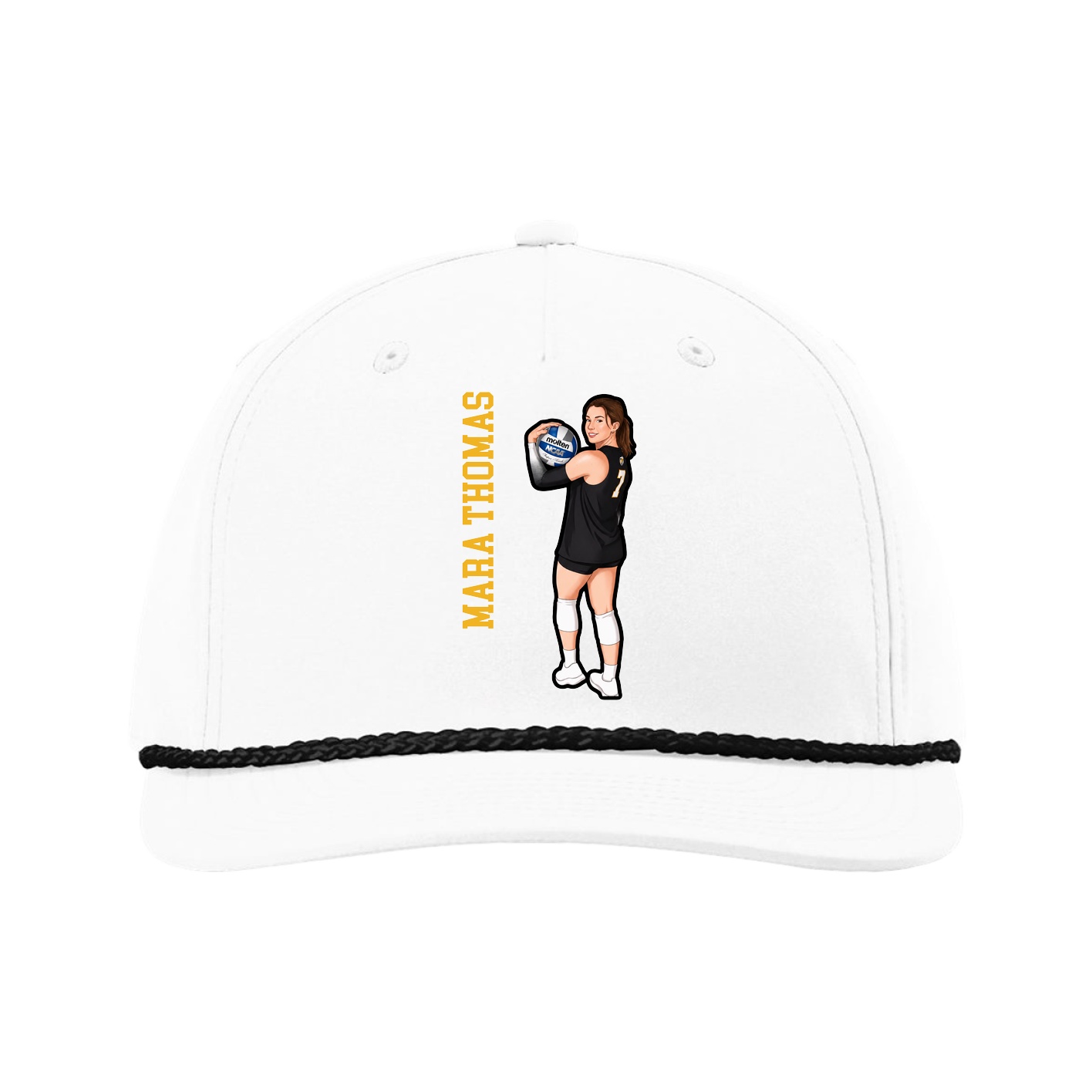 Five-Panel Classic Rope Cap — Name Vertical in White