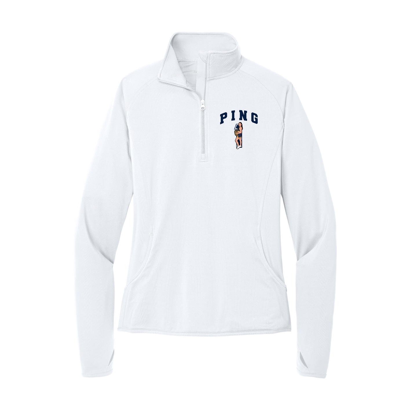 Women's Q-Zip Pullover — Number in White