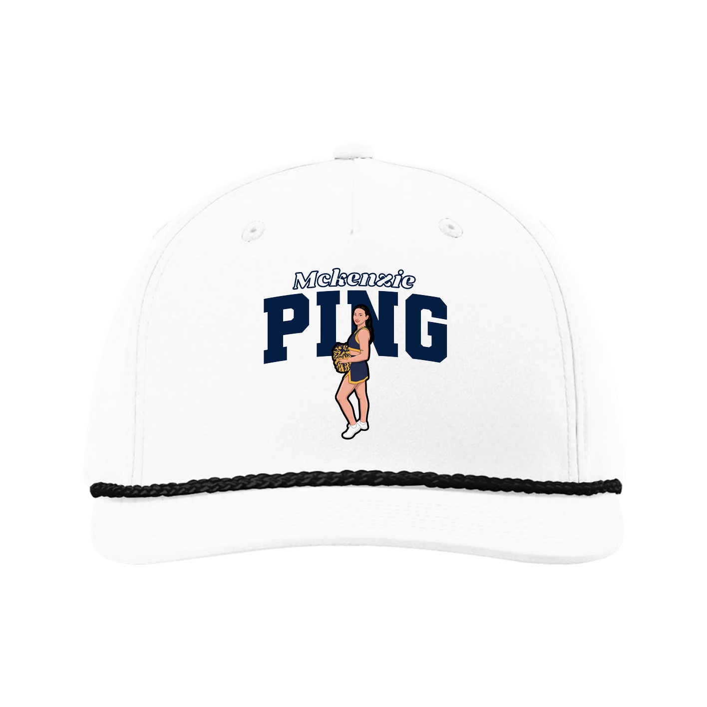 Five-Panel Classic Rope Cap — Name Arch in White