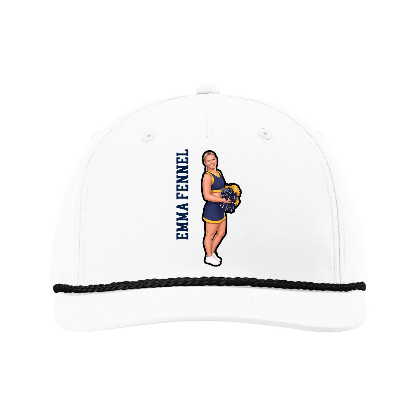 Five-Panel Classic Rope Cap — Name Vertical in White