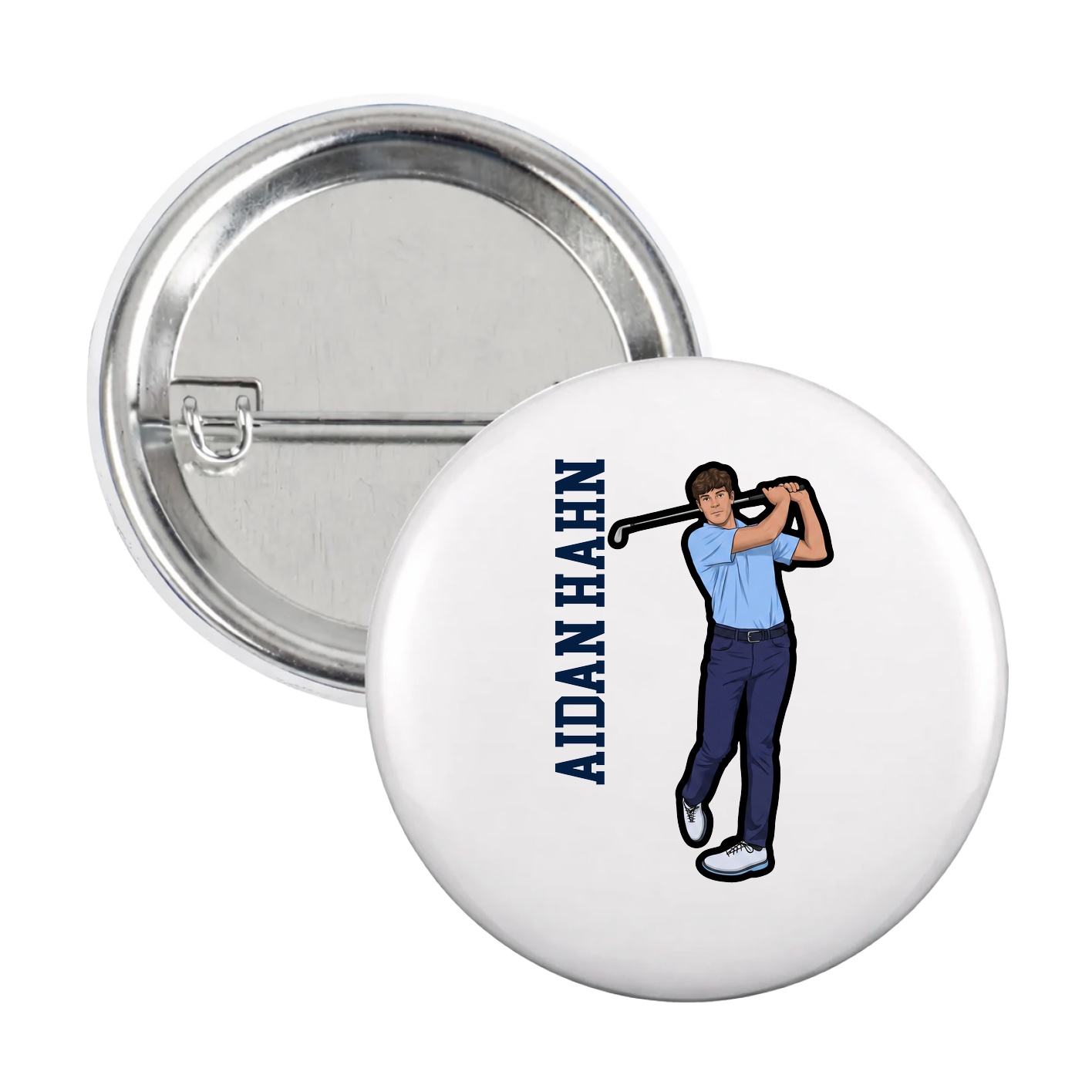 Game Day Button — Name Vertical in White
