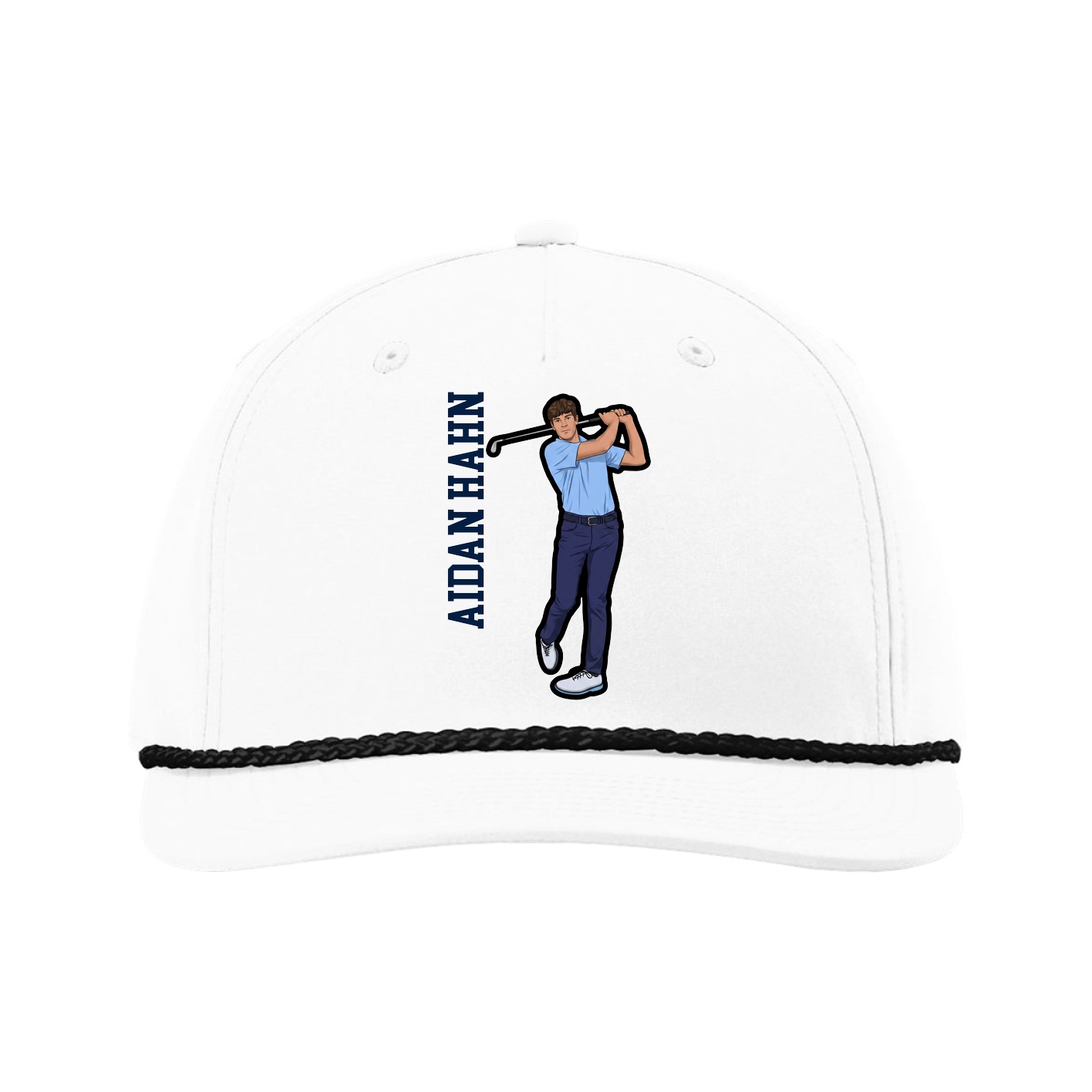 Five-Panel Classic Rope Cap — Name Vertical in White