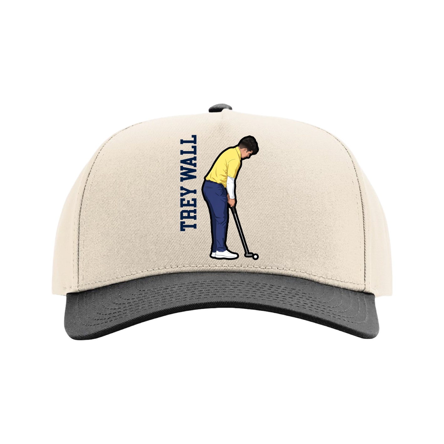 Full Fabric Five-Panel Champ Cap — Name Vertical in Cream/Black