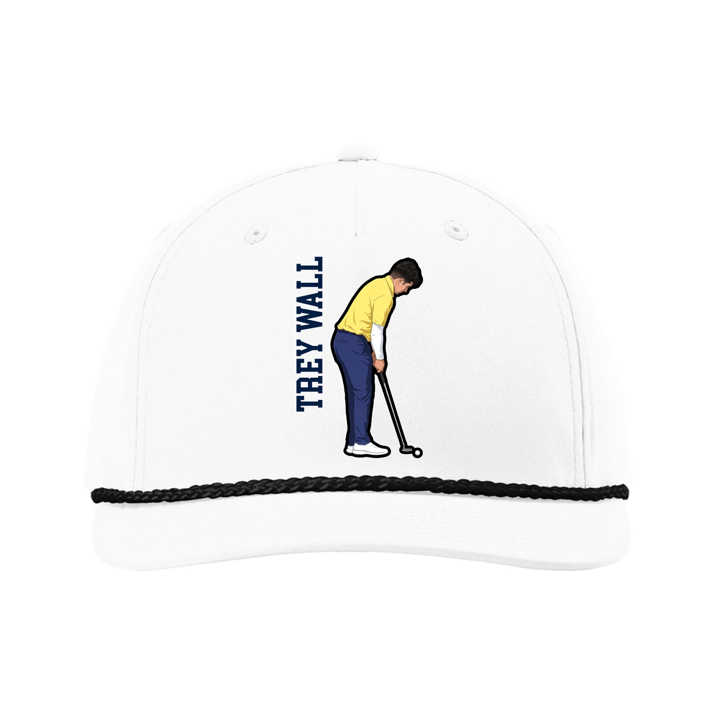 Five-Panel Classic Rope Cap — Name Vertical in White