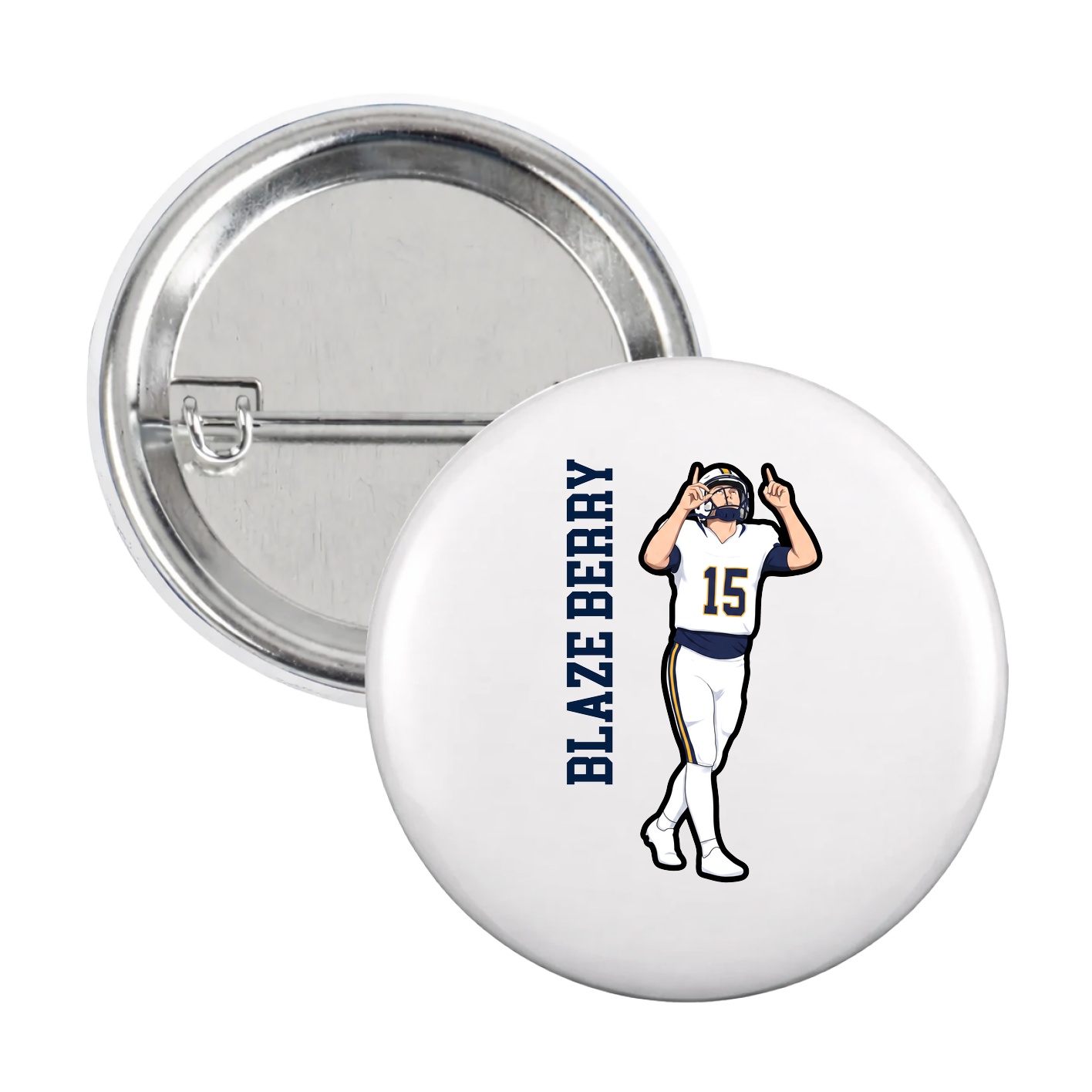Game Day Button — Name Vertical in White