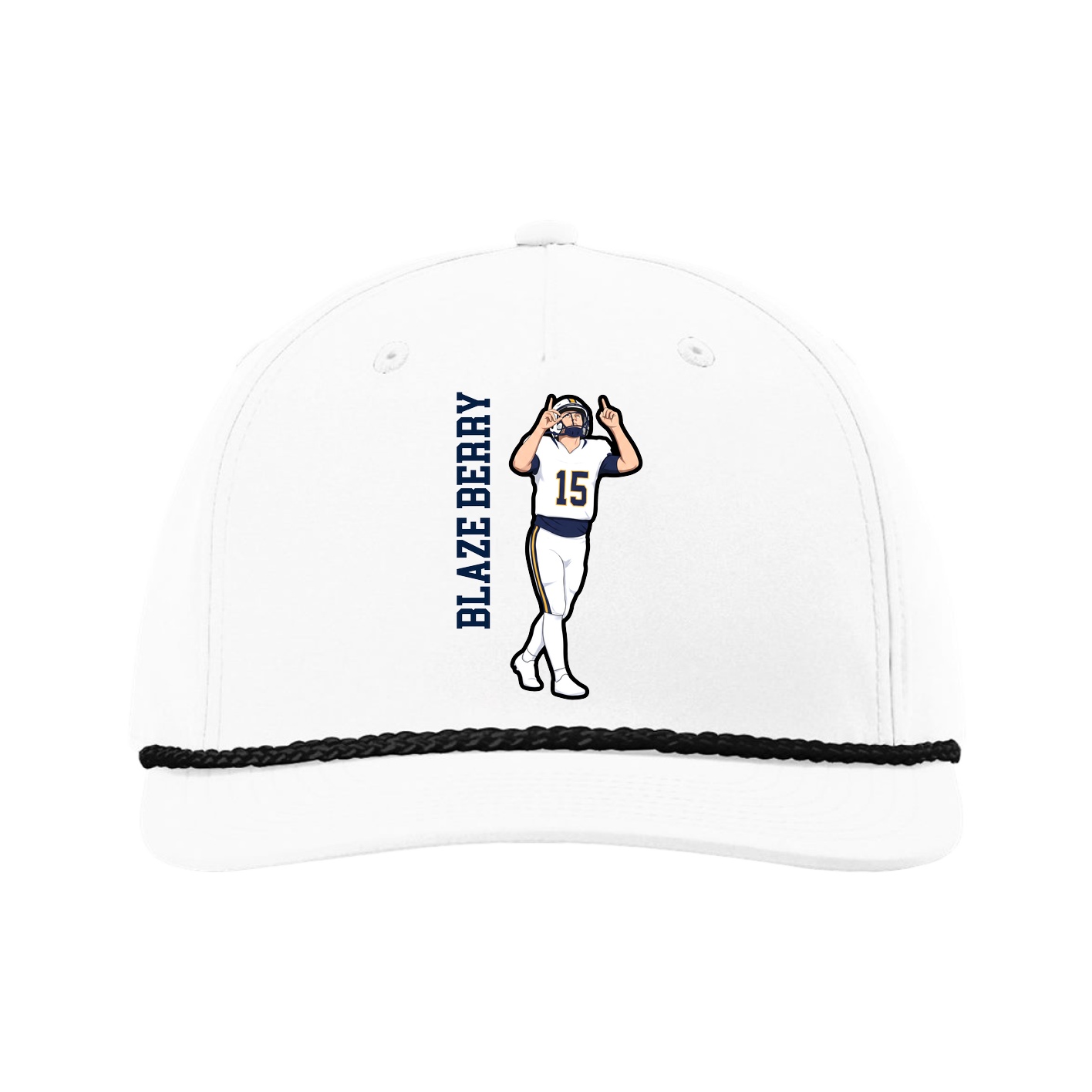 Five-Panel Classic Rope Cap — Name Vertical in White