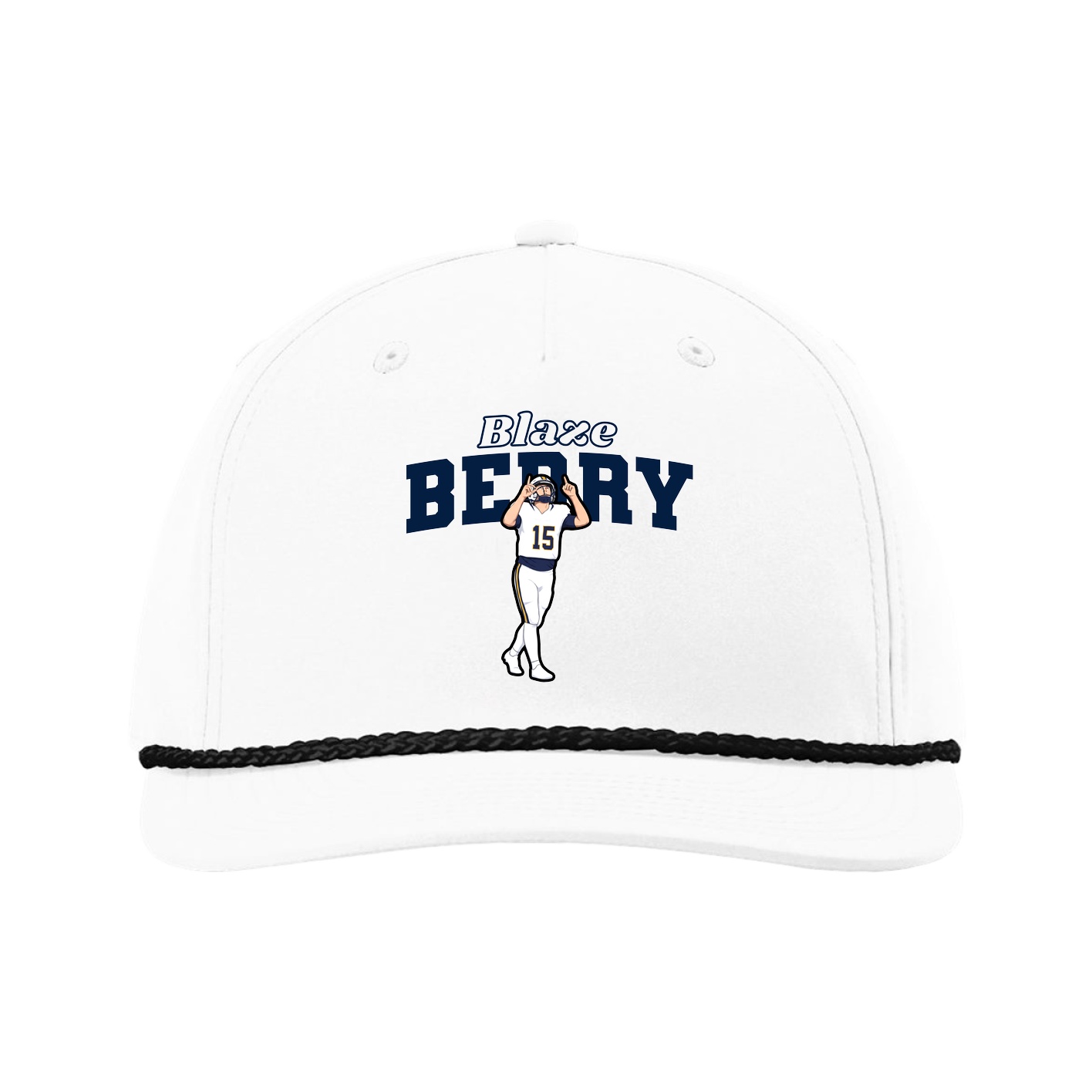 Five-Panel Classic Rope Cap — Name Arch in White