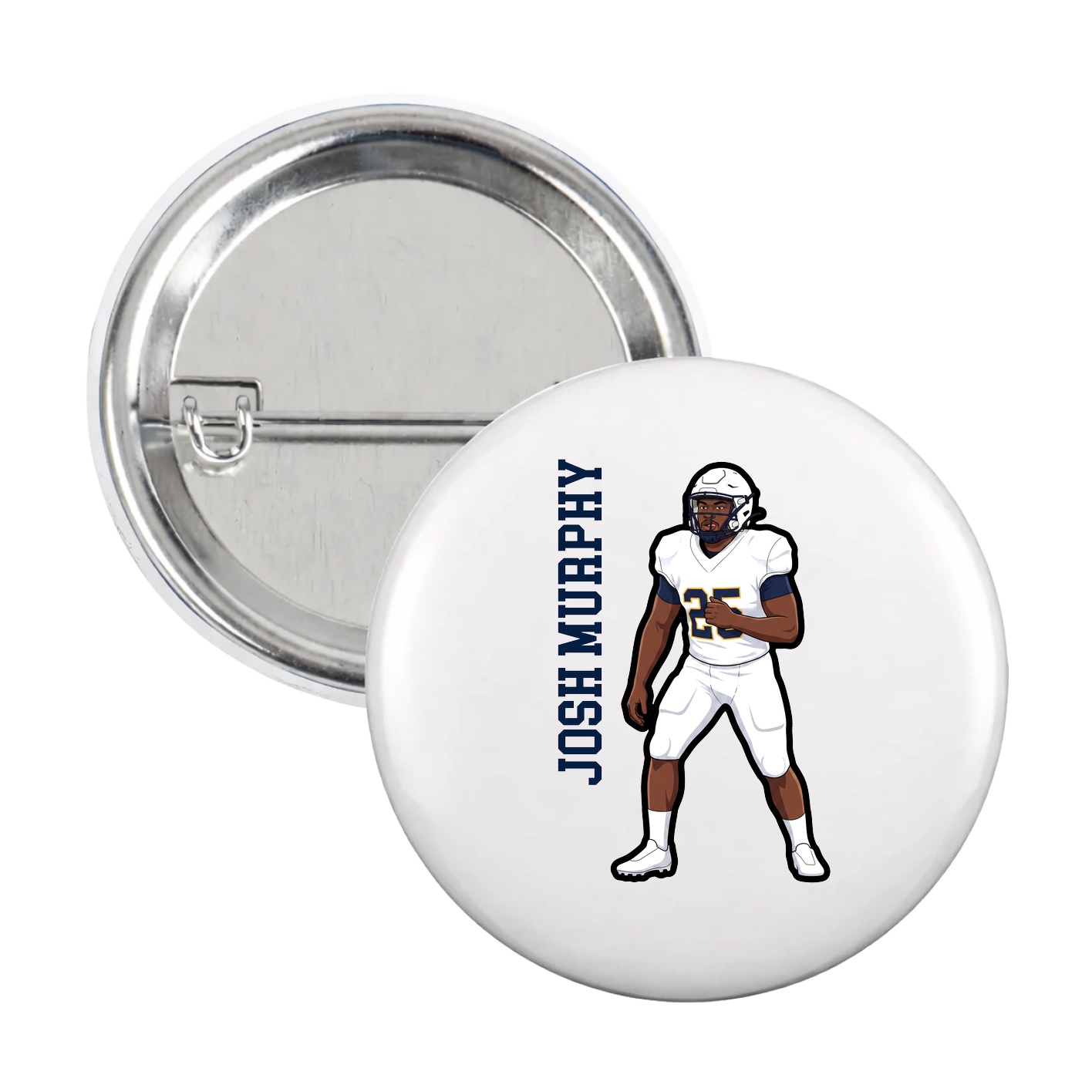 Game Day Button — Name Vertical in White