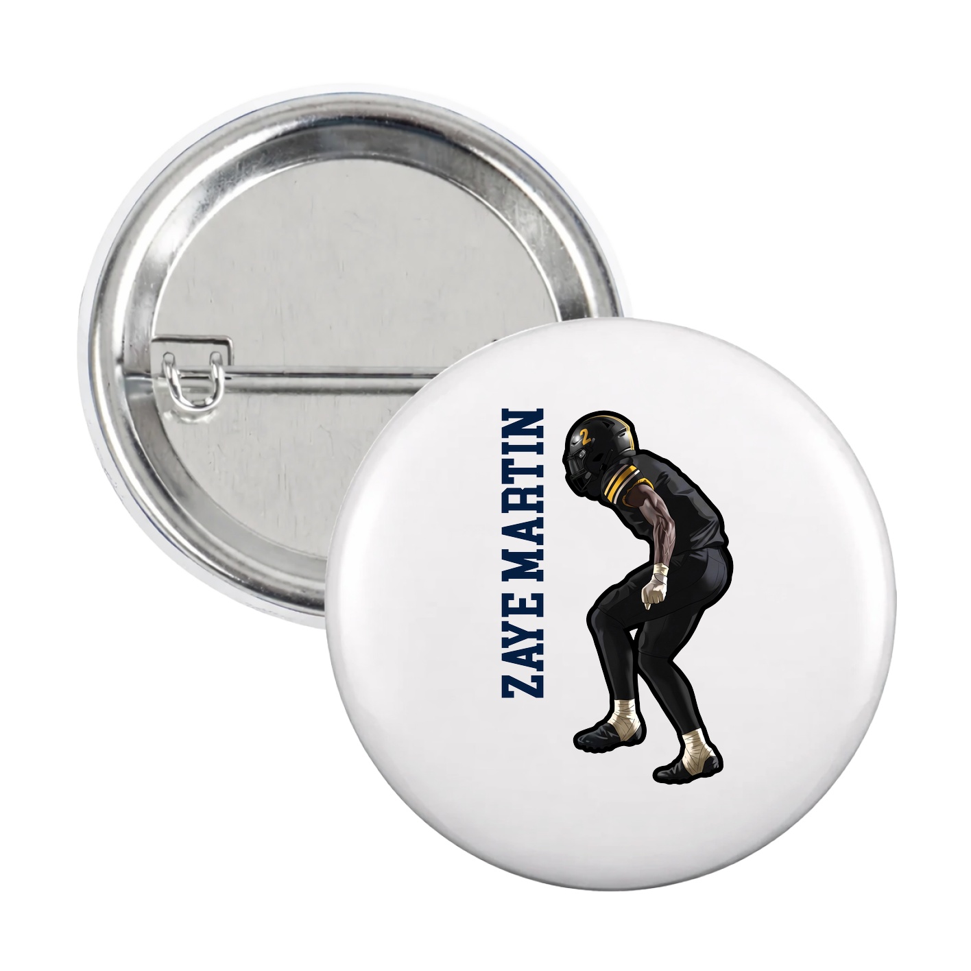 Game Day Button — Name Vertical in White